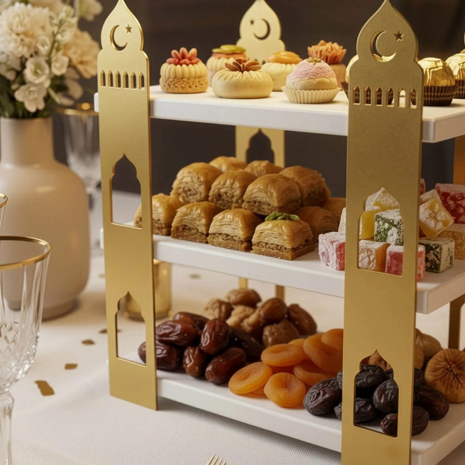 3-Tier Mosque Serving Stand – Metal & Wood Ramadan Dessert Tower - Image 17
