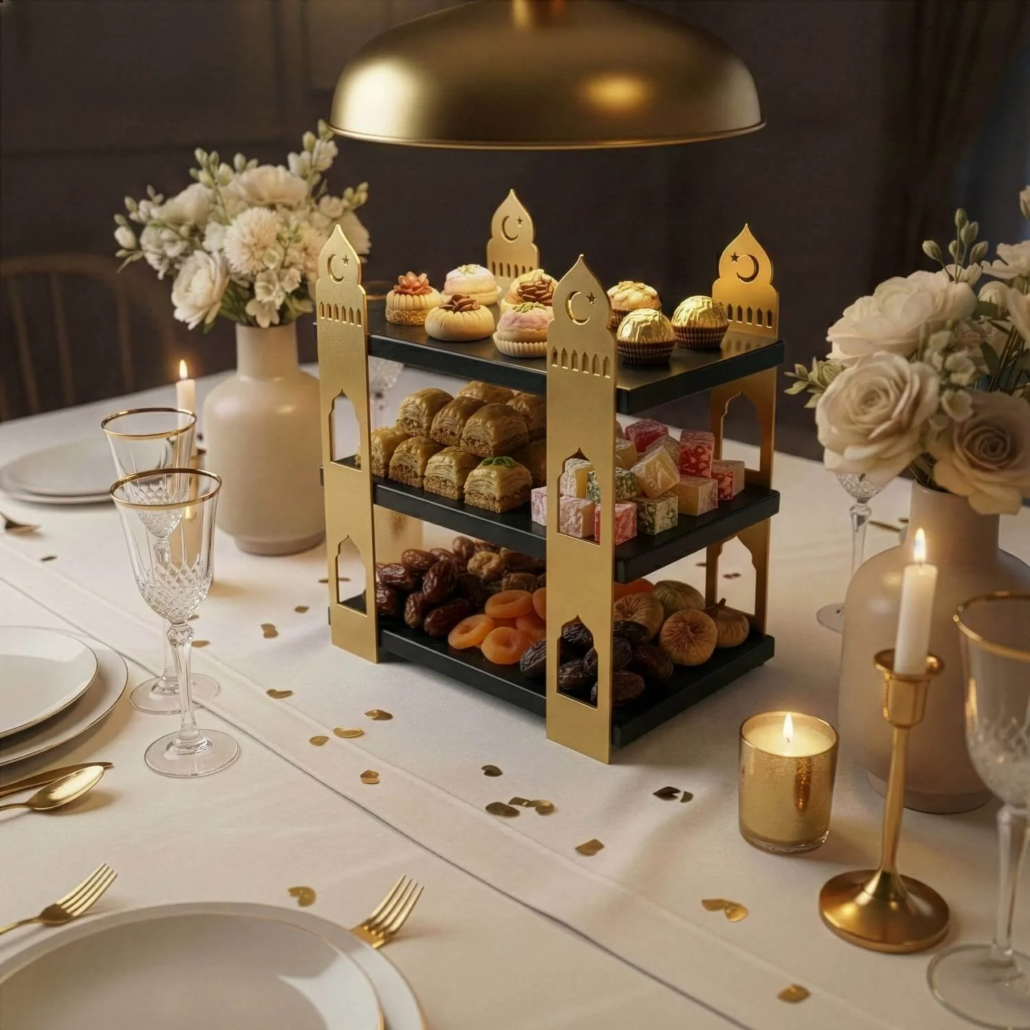 3-Tier Mosque Serving Stand – Metal & Wood Ramadan Dessert Tower - Image 23