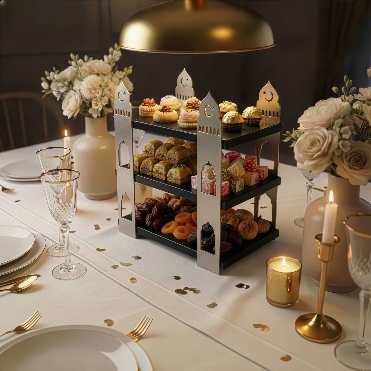 3-Tier Mosque Serving Stand – Metal & Wood Ramadan Dessert Tower - Image 28