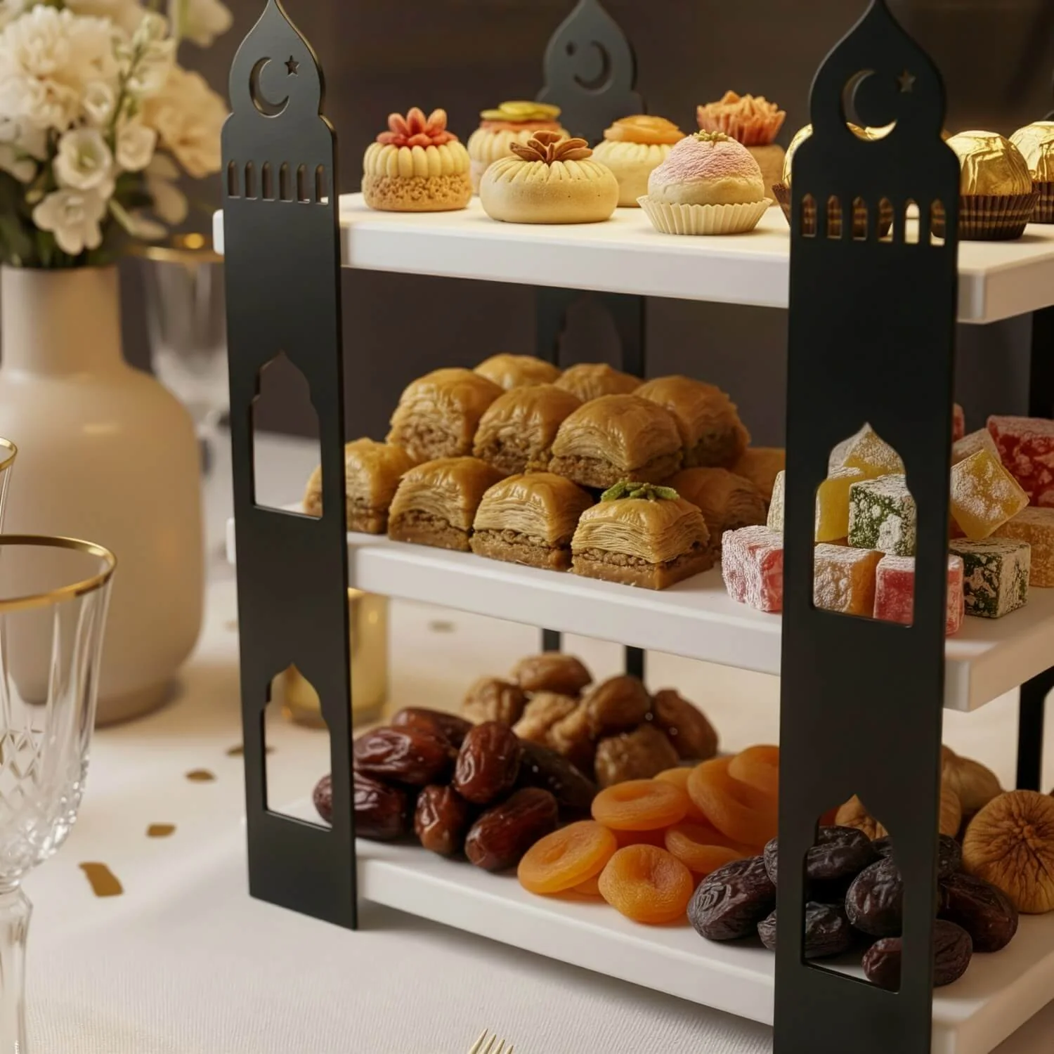 3-Tier Mosque Serving Stand – Metal & Wood Ramadan Dessert Tower - Image 29