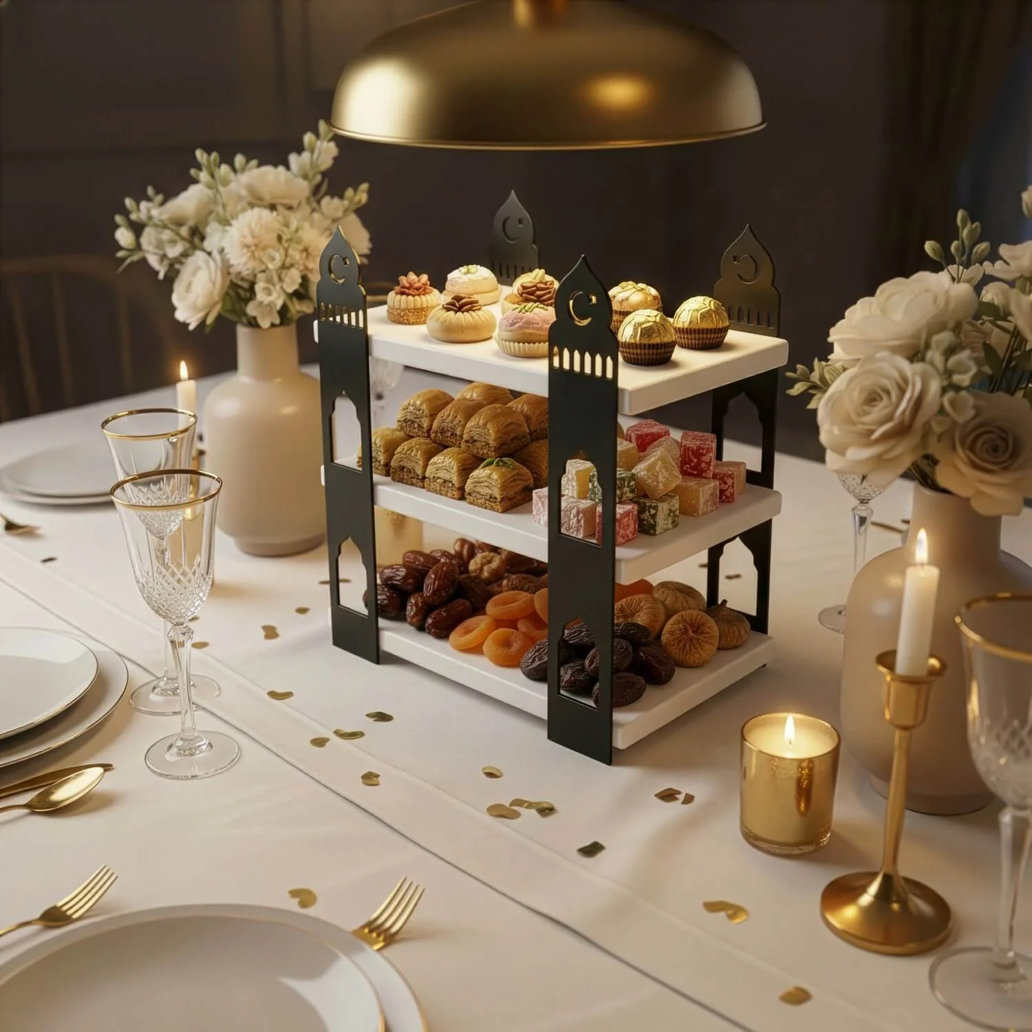 3-Tier Mosque Serving Stand – Metal & Wood Ramadan Dessert Tower - Image 31