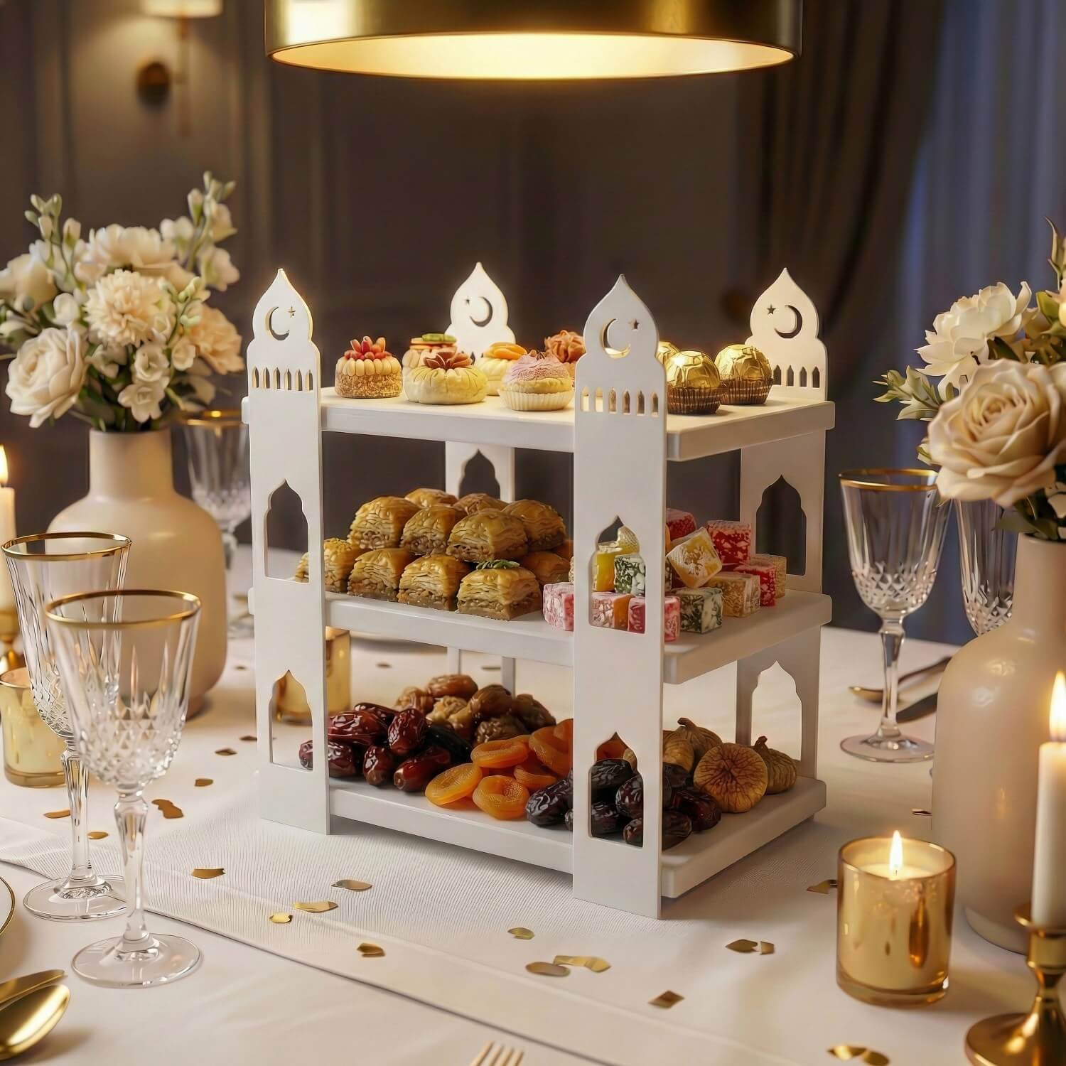 3-Tier Mosque Serving Stand – Metal & Wood Ramadan Dessert Tower - Image 6