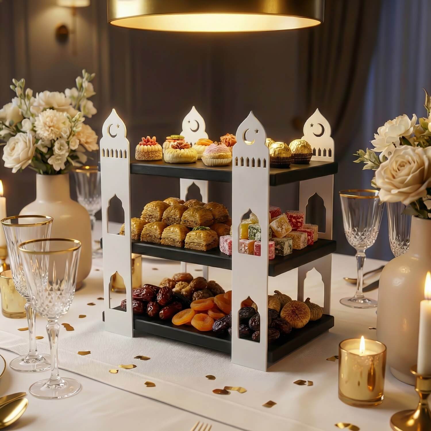 3-Tier Mosque Serving Stand – Metal & Wood Ramadan Dessert Tower - Image 7