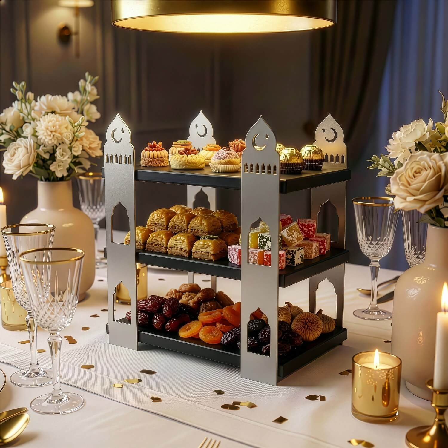 3-Tier Mosque Serving Stand – Metal & Wood Ramadan Dessert Tower - Image 9