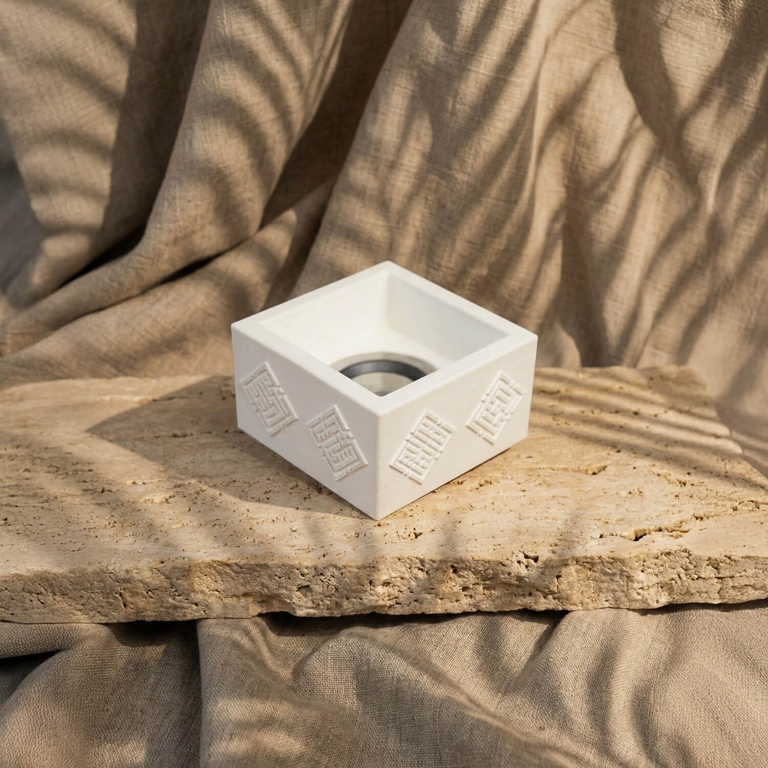 4 Dhikr Stone Cast Mabkhara – Geometric Square Kufic Incense Burner - Image 2