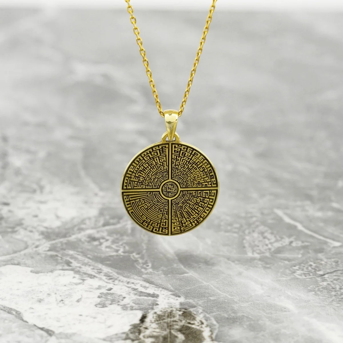 Muslim Jewelry - 4 Qul Surah, Kufic Calligraphy | 18K Gold Plated Silver Islamic Pendant - Image 10