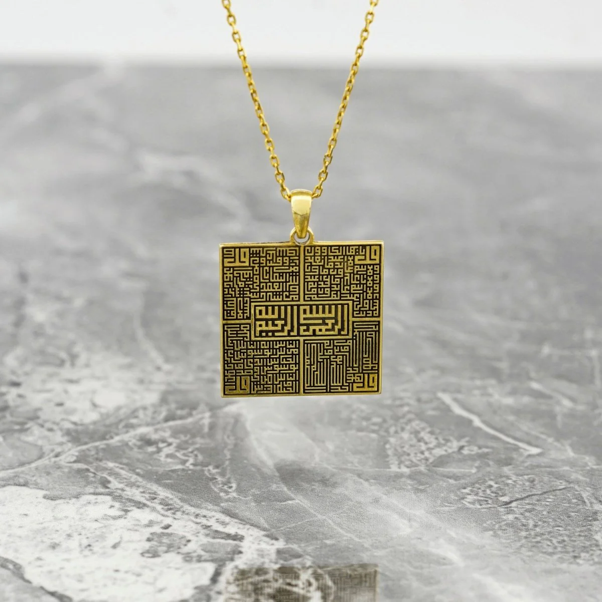 4 Qul Kufic Square Muslim Jewelry - 18K Gold Plated Silver Pendant - Image 6