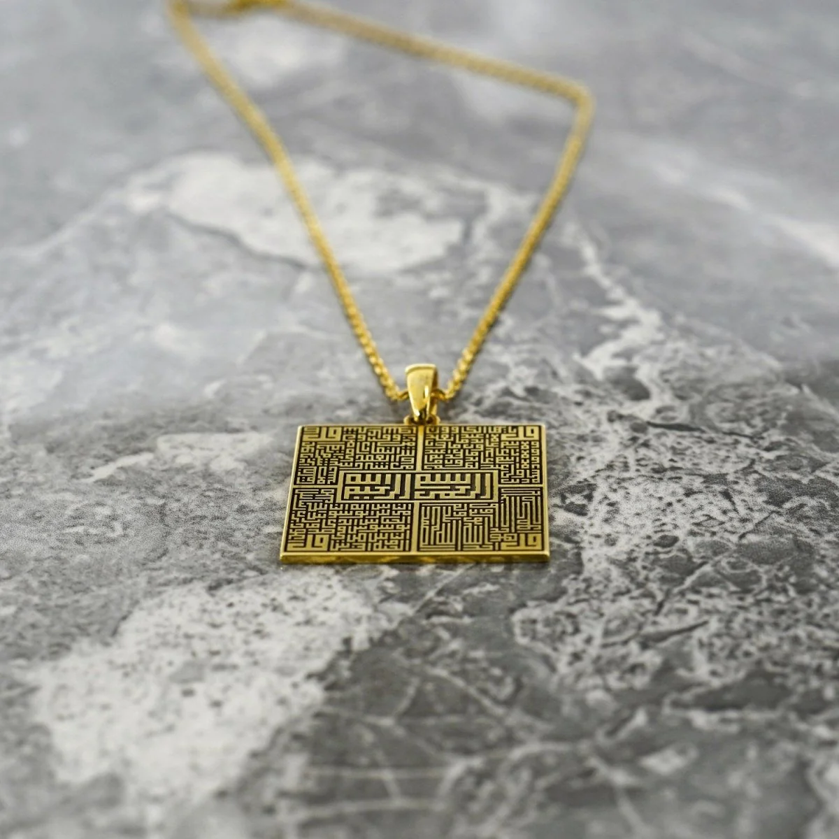 4 Qul Kufic Square Muslim Jewelry - 18K Gold Plated Silver Pendant - Image 8