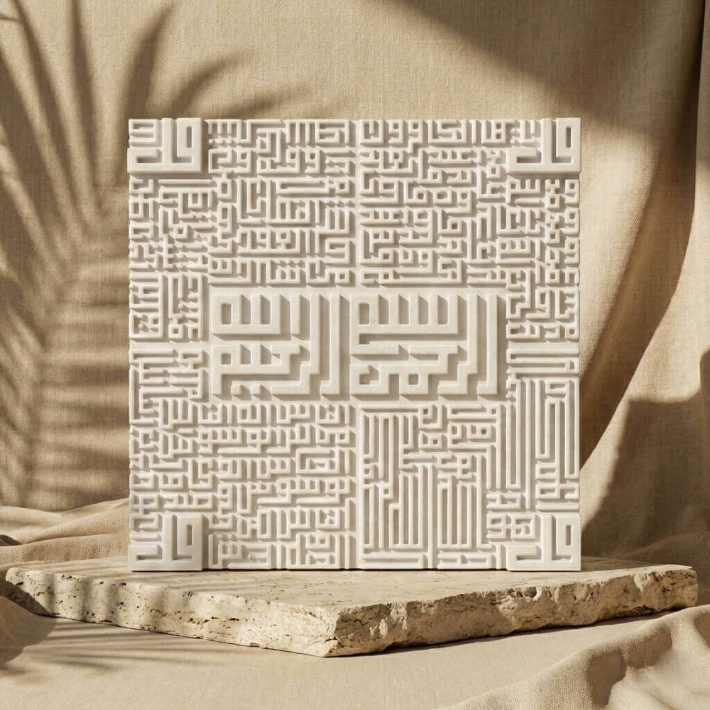 4 Quls Kufic Stone Relief – Protective Islamic Decor