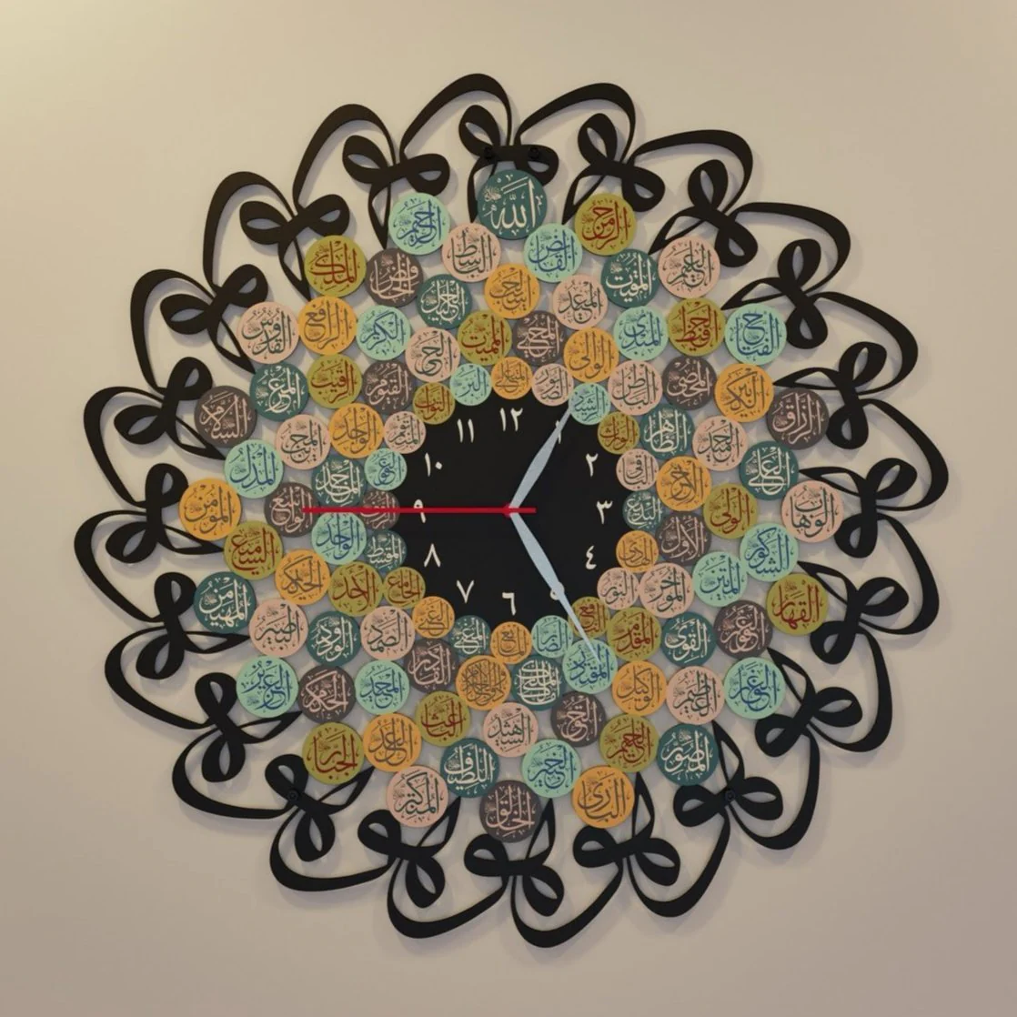 99 Names of Allah with Huwa Metal Islamic Wall Clock - Image 2