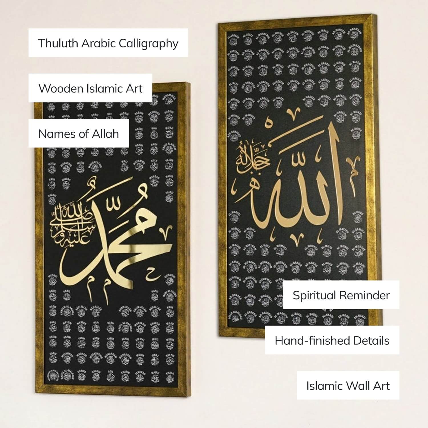 99 Names of Allah & Names of Prophet Muhammad - Thuluth Calligraphy Islamic Art Set - Image 3