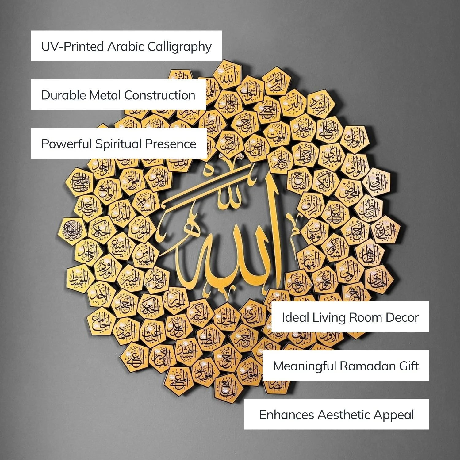 99 Names of Allah Asma-ul Husna Metal Islamic Wall Art - Image 2
