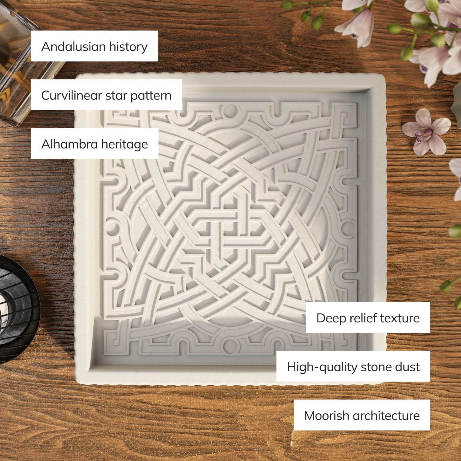 Alhambra Geometric Stone Relief – Curvilinear Star Pattern - Image 7