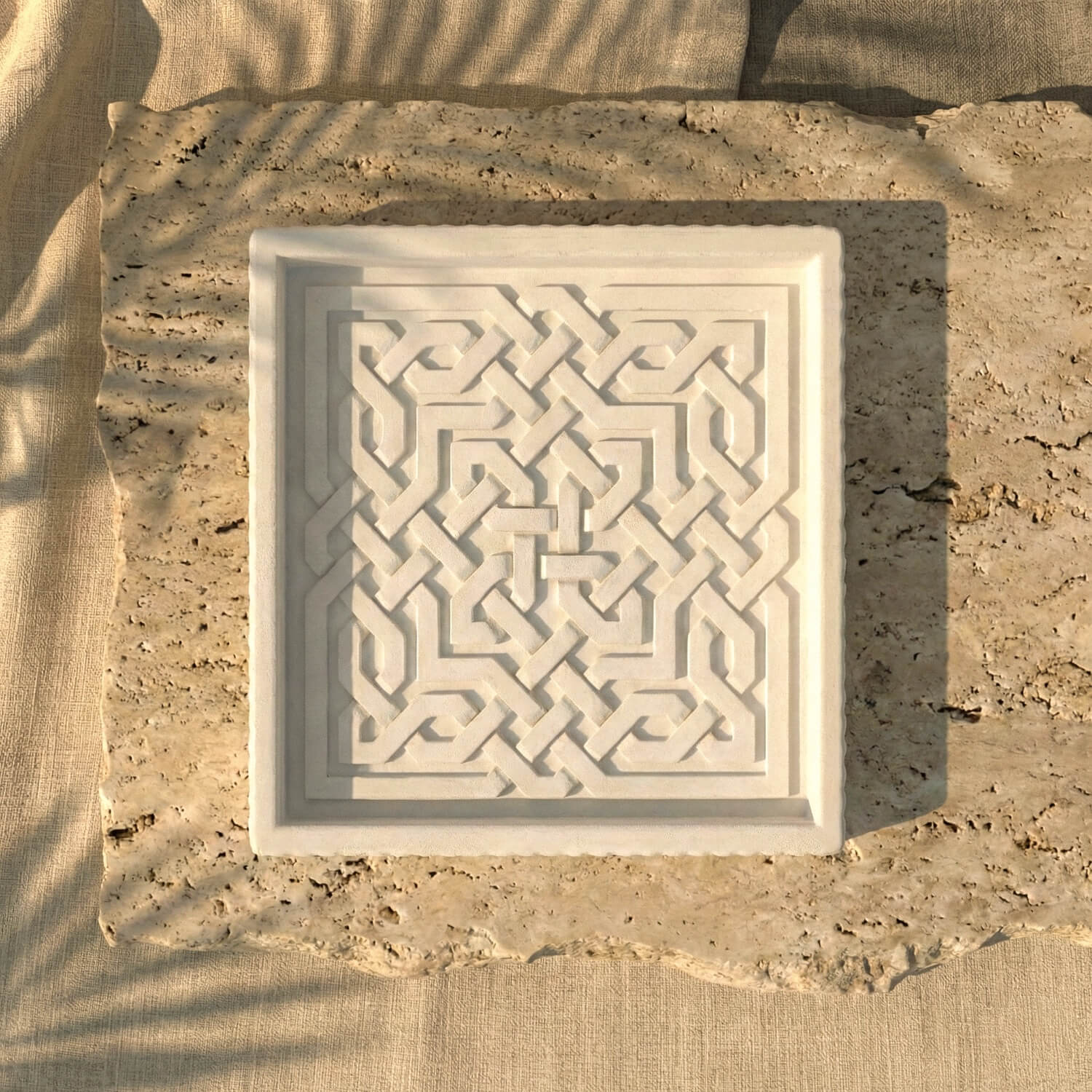 Alhambra Nasrid Knotwork Stone Relief – Handmade Islamic Geometric Decor - Image 3
