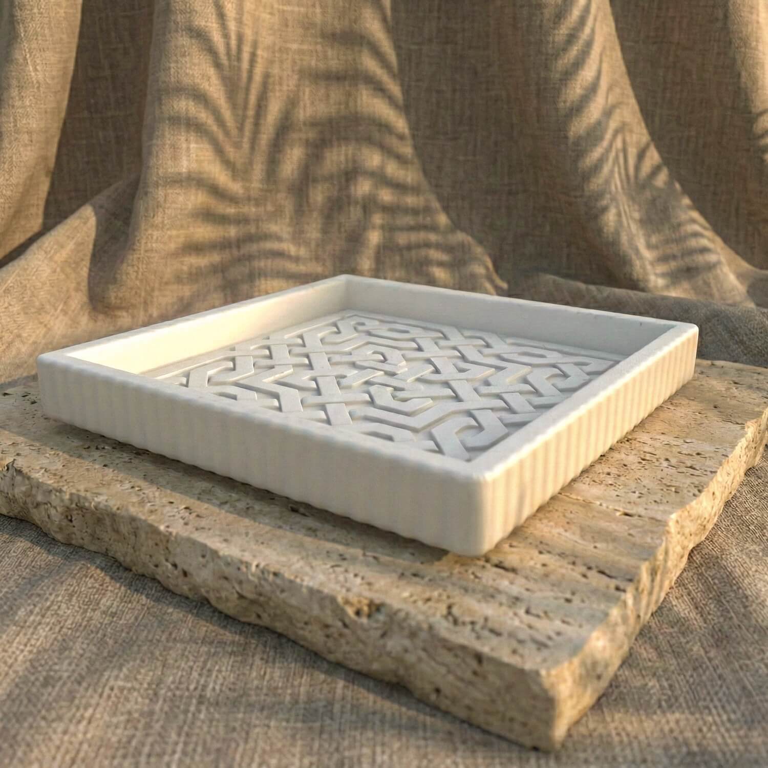 Alhambra Nasrid Knotwork Stone Relief – Handmade Islamic Geometric Decor - Image 4