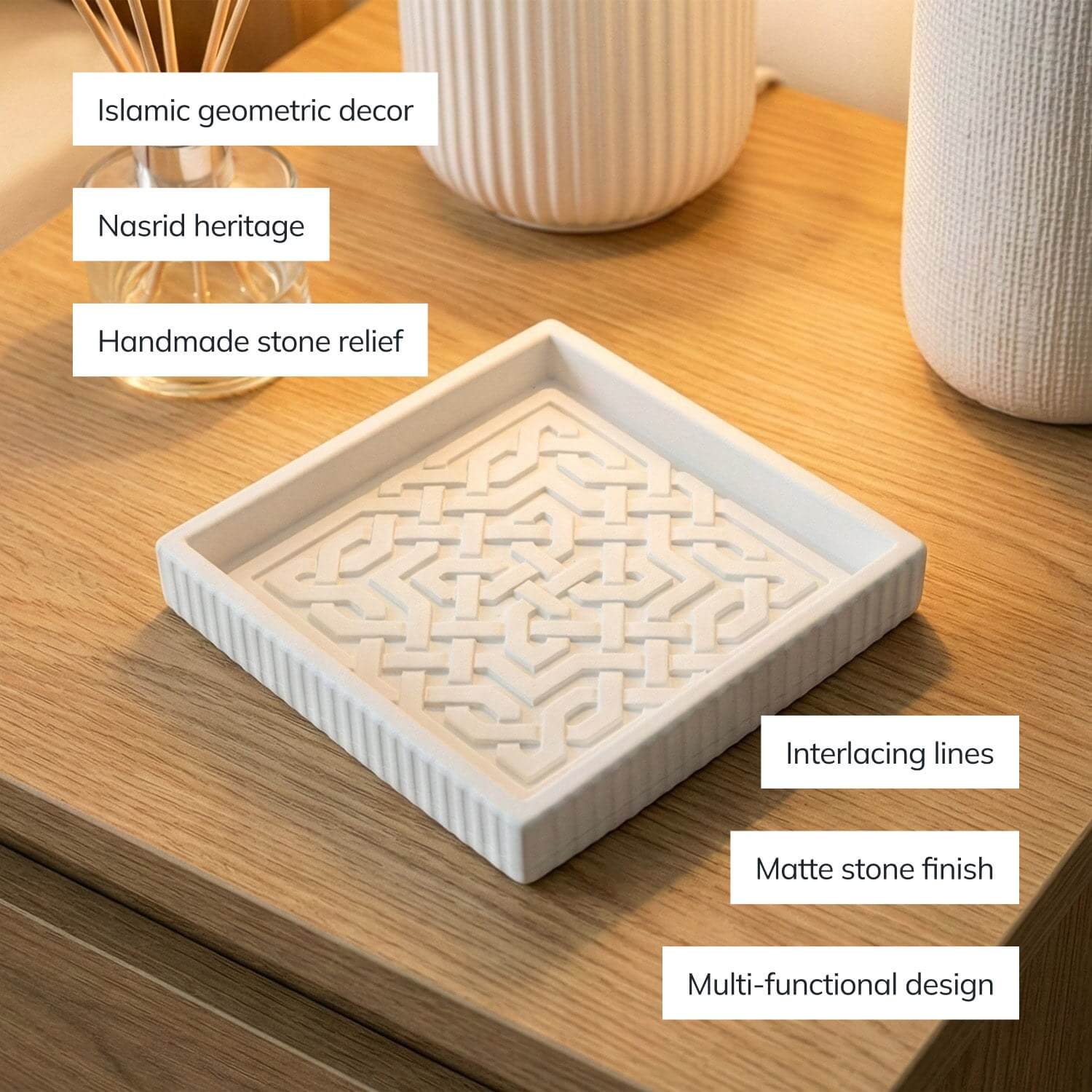 Alhambra Nasrid Knotwork Stone Relief – Handmade Islamic Geometric Decor - Image 5