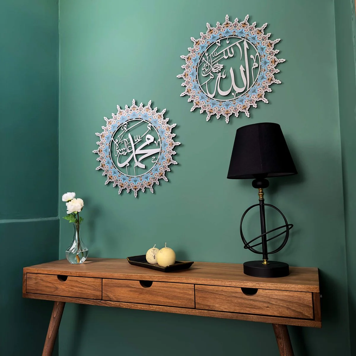 Allah (SWT) and Muhammad (PBUH) - Metal Islamic Wall Art Set, UV Printed - Image 12