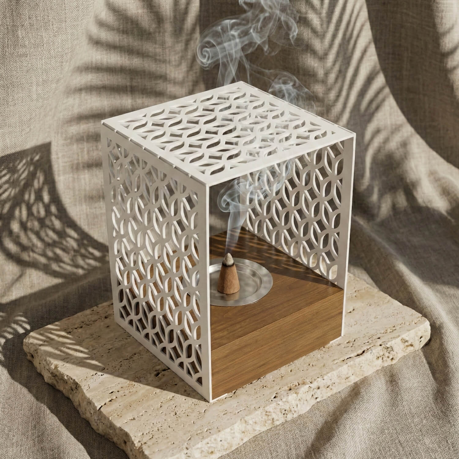 Modern Arched Metal Mabkhara with Solid Wood Base – Premium Bakhoor Burner - Image 3
