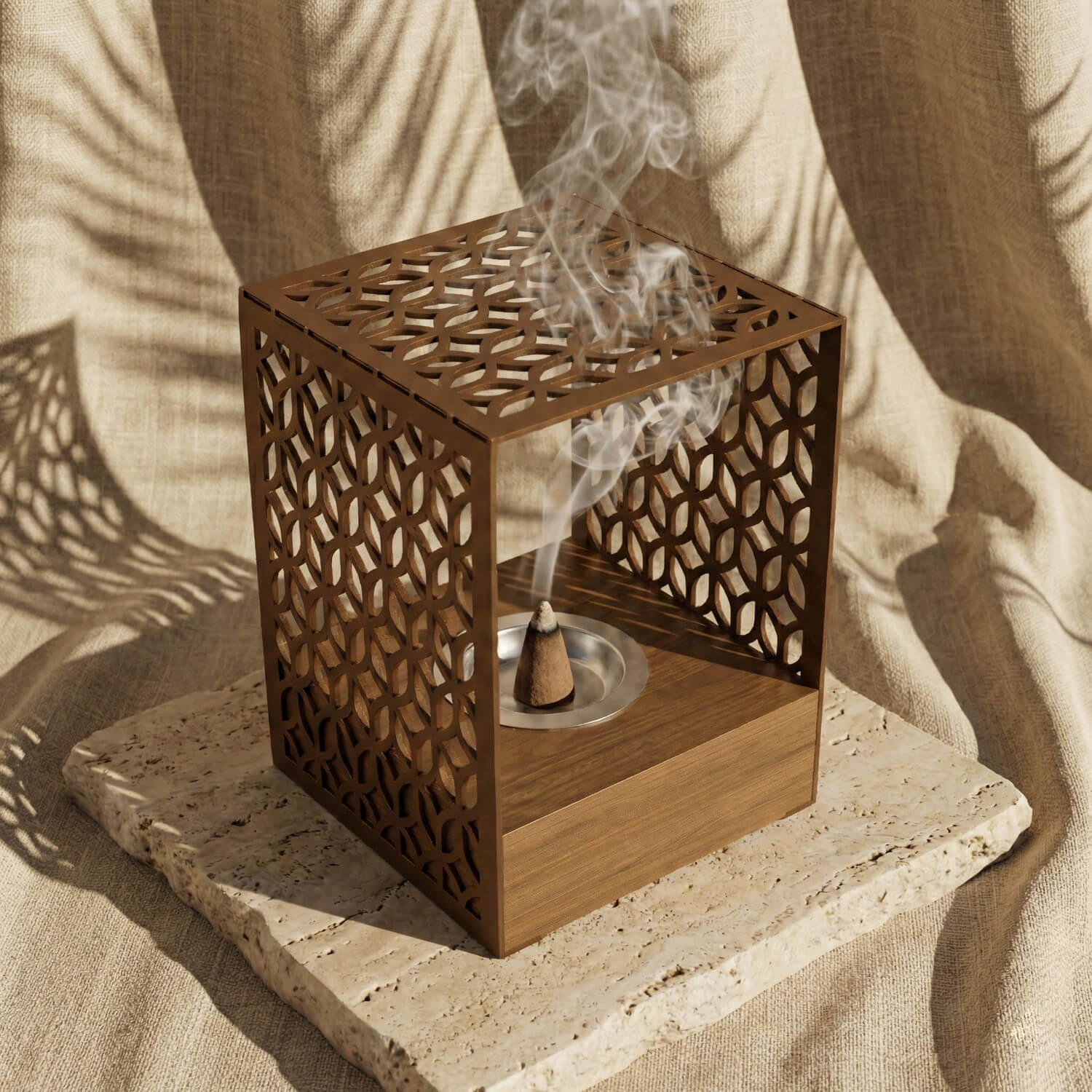 Modern Arched Metal Mabkhara with Solid Wood Base – Premium Bakhoor Burner - Image 5