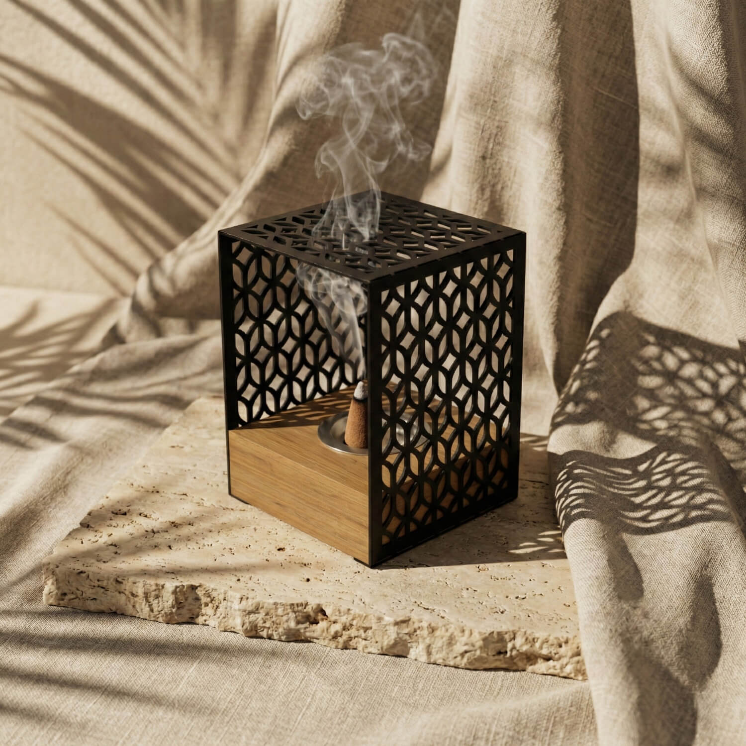 Modern Arched Metal Mabkhara with Solid Wood Base – Premium Bakhoor Burner - Image 6