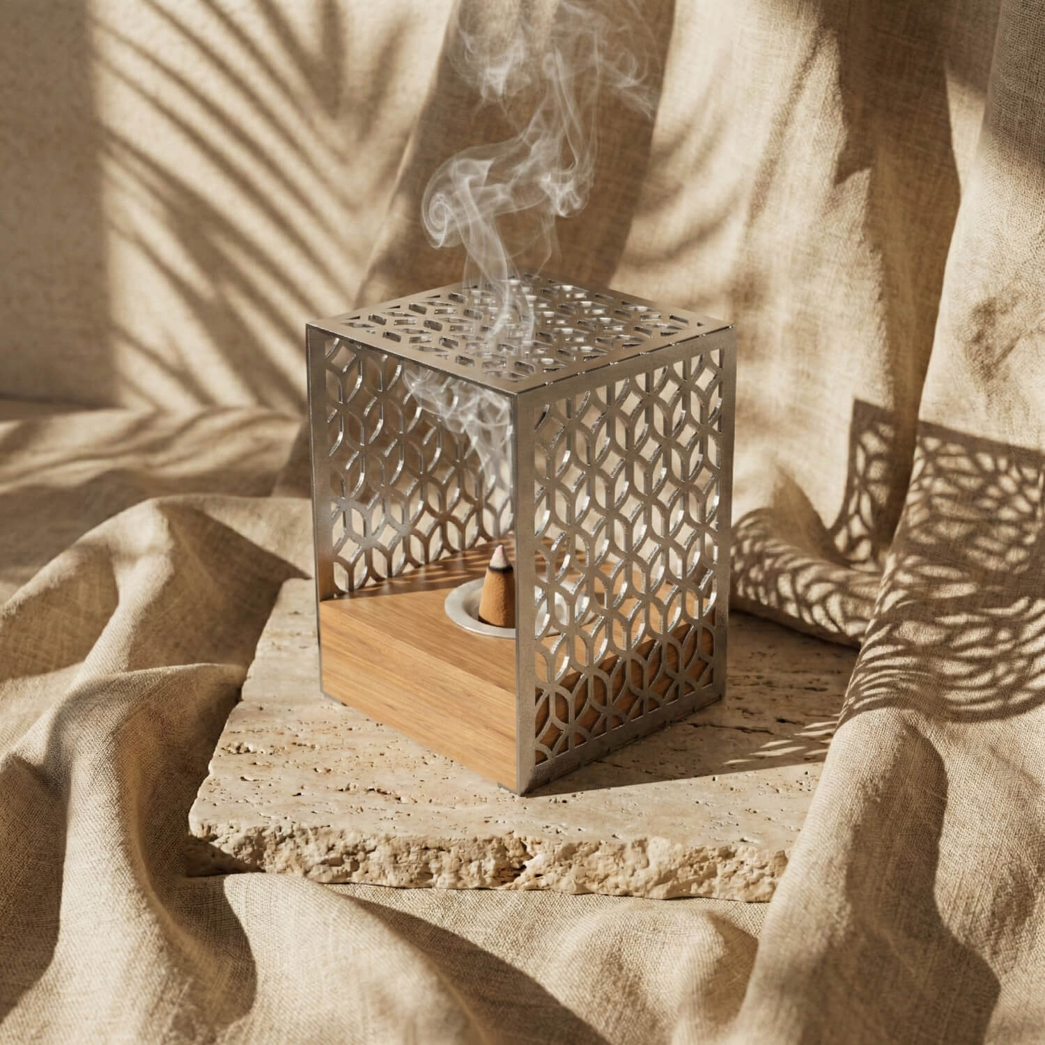 Modern Arched Metal Mabkhara with Solid Wood Base – Premium Bakhoor Burner - Image 7