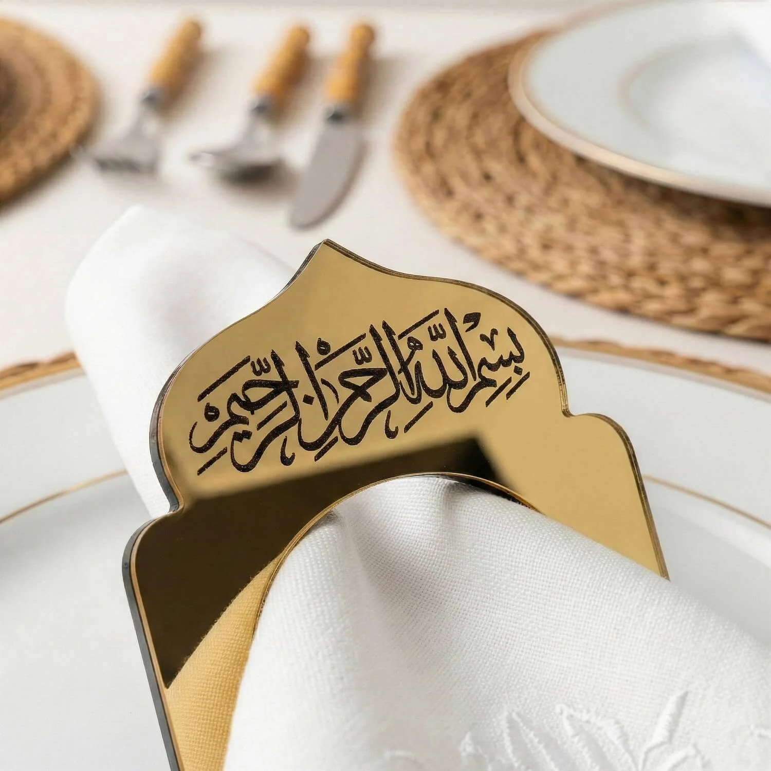 Basmala Dome Acrylic Napkin Rings – Thuluth Script Islamic Table Decor - Image 4