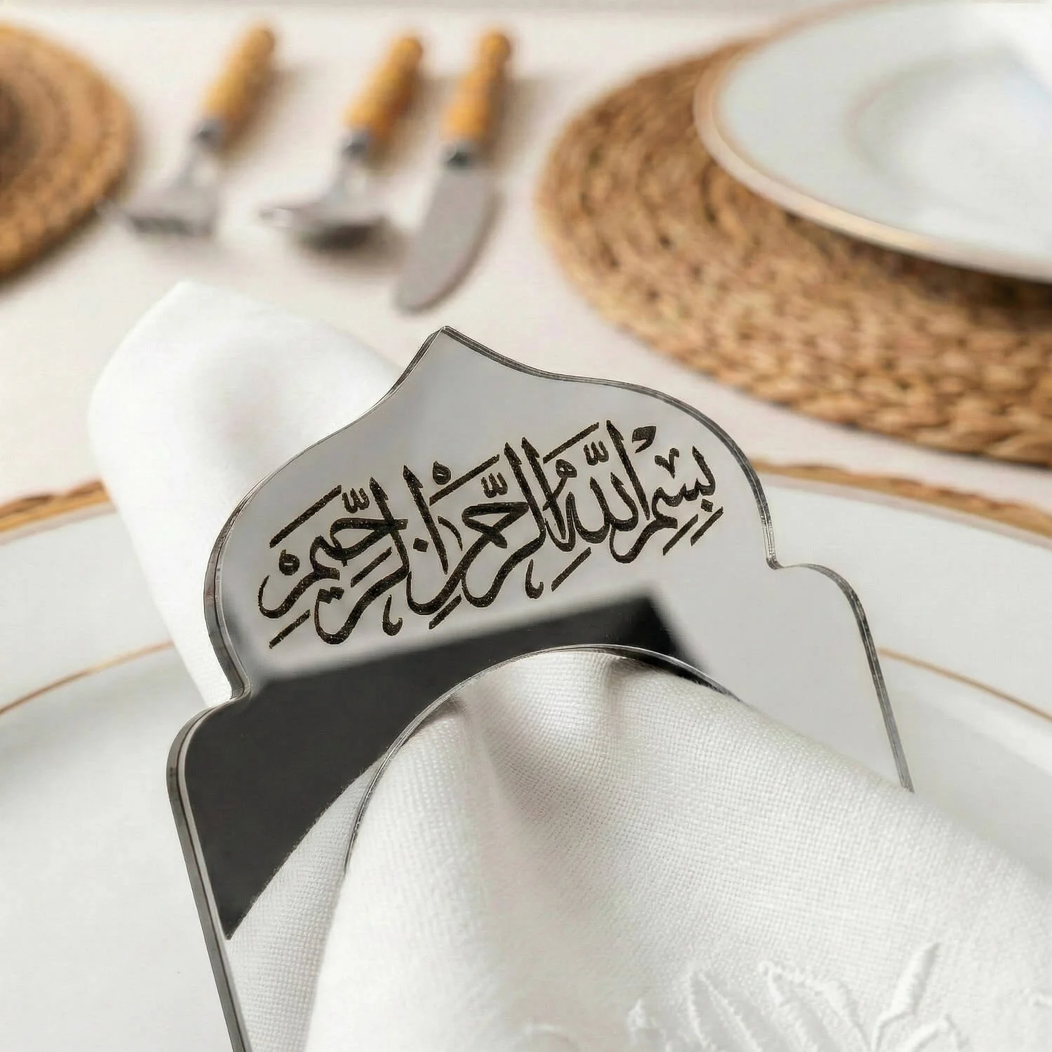 Basmala Dome Acrylic Napkin Rings – Thuluth Script Islamic Table Decor - Image 6