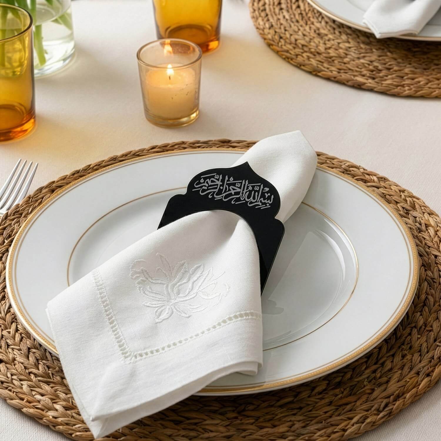 Basmala Dome Acrylic Napkin Rings – Thuluth Script Islamic Table Decor - Image 7