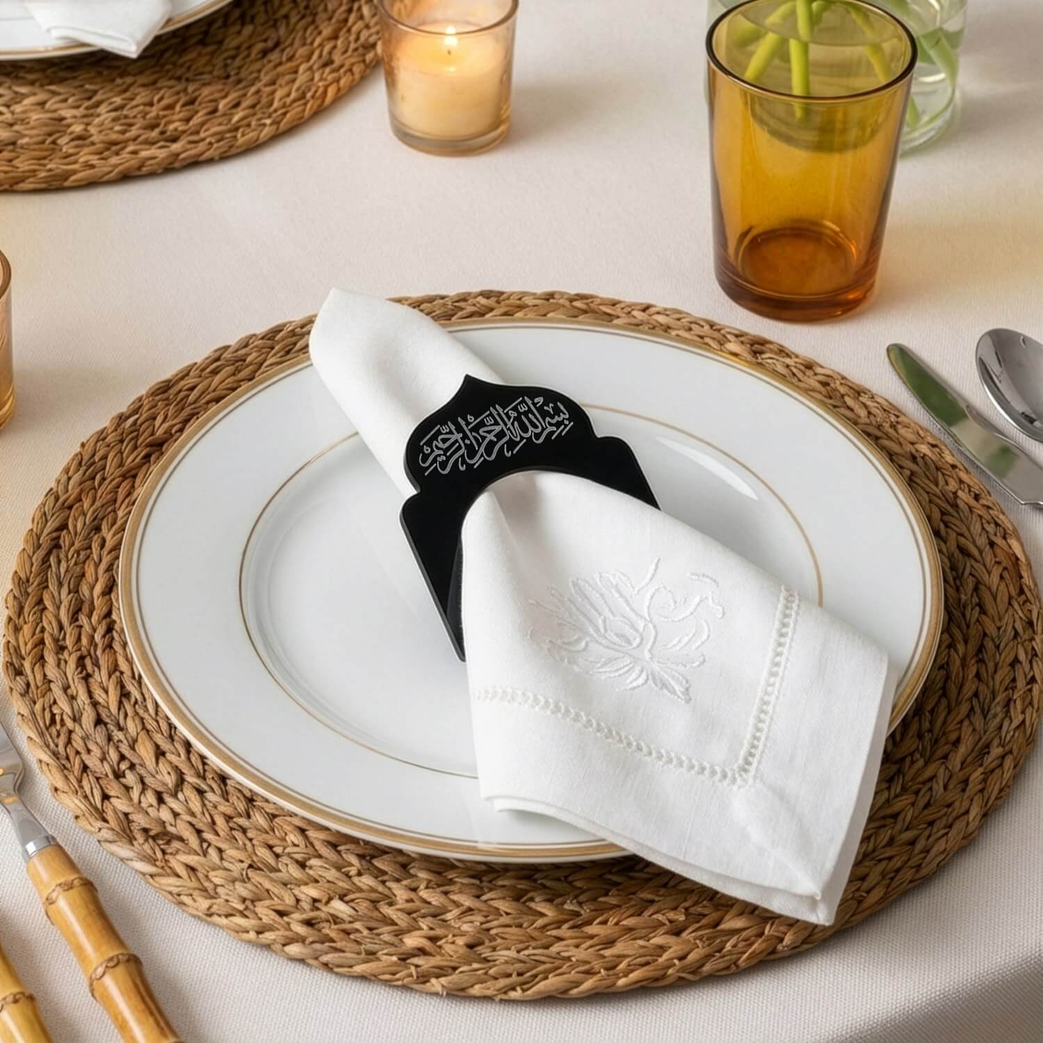 Basmala Dome Acrylic Napkin Rings – Thuluth Script Islamic Table Decor - Image 8
