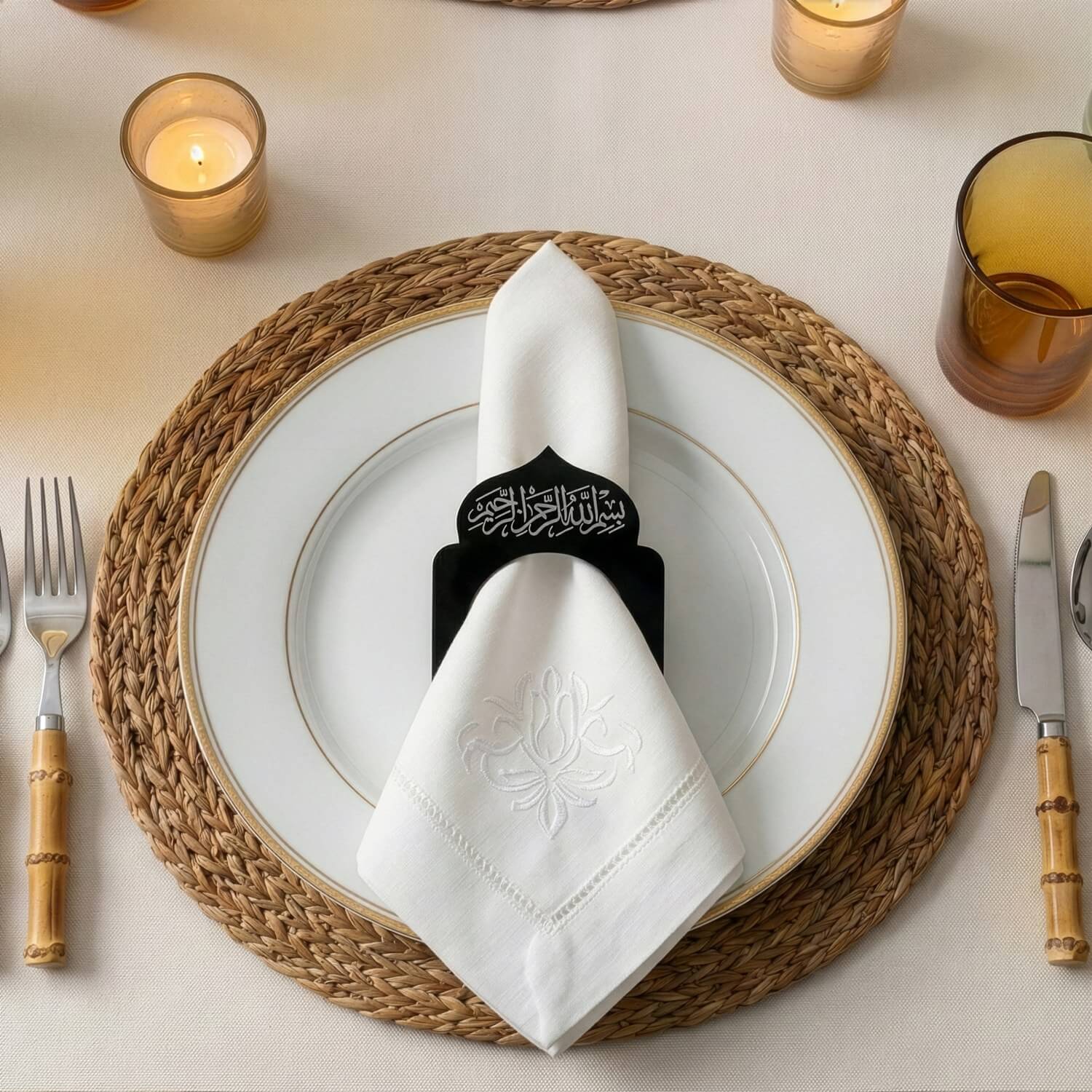Basmala Dome Acrylic Napkin Rings – Thuluth Script Islamic Table Decor - Image 9