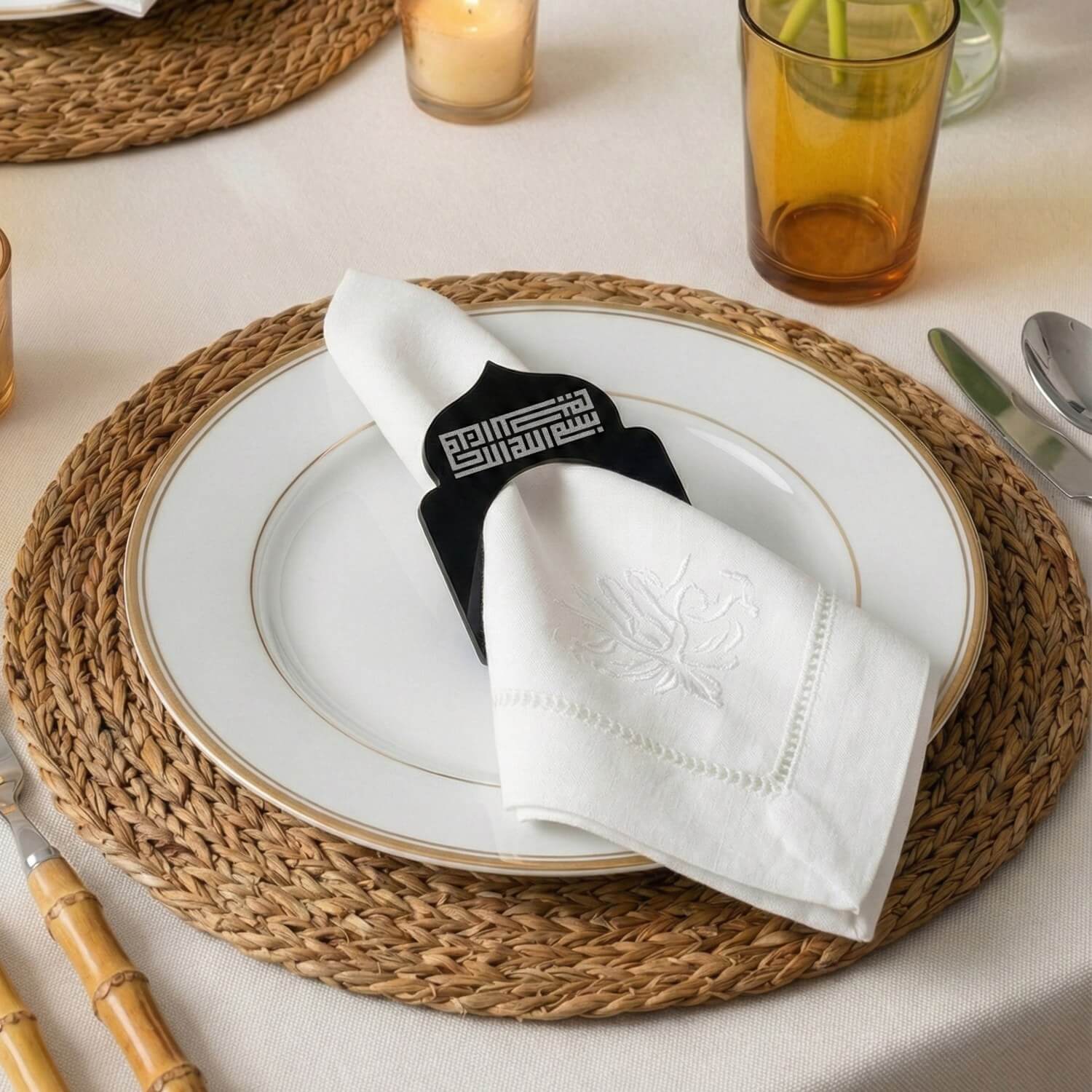 Basmala Kufic Dome Acrylic Napkin Rings – Geometric Islamic Table Decor - Image 10