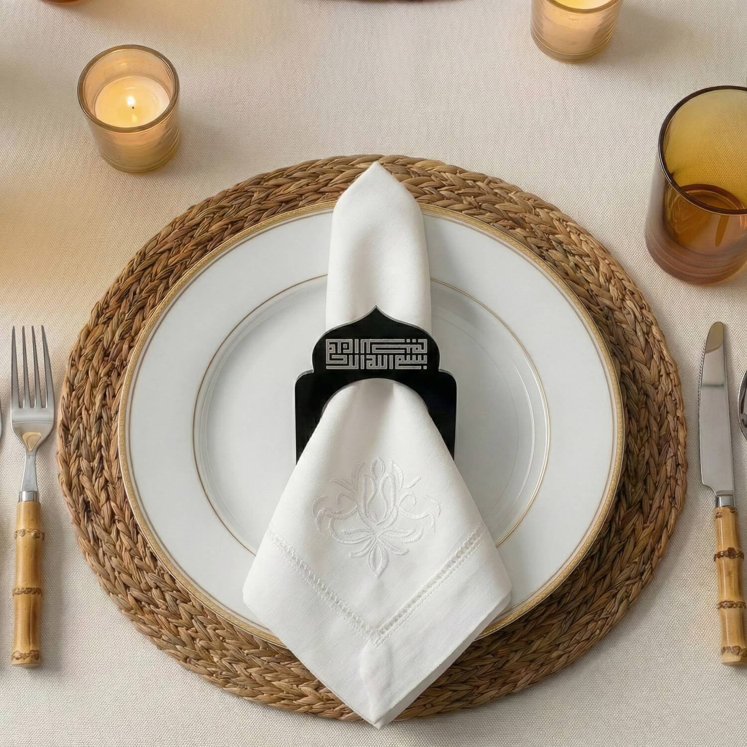 Basmala Kufic Dome Acrylic Napkin Rings – Geometric Islamic Table Decor - Image 11