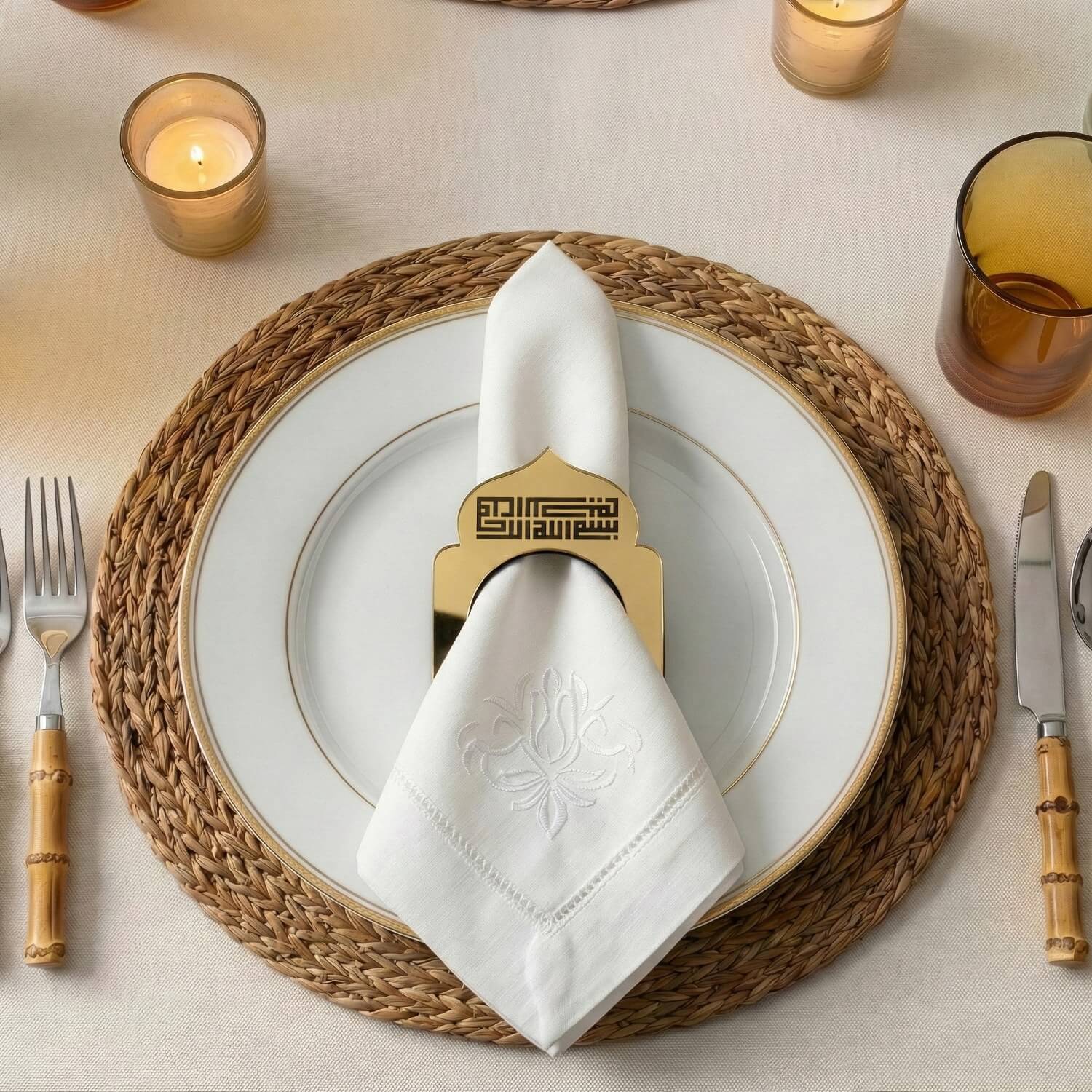 Basmala Kufic Dome Acrylic Napkin Rings – Geometric Islamic Table Decor - Image 12
