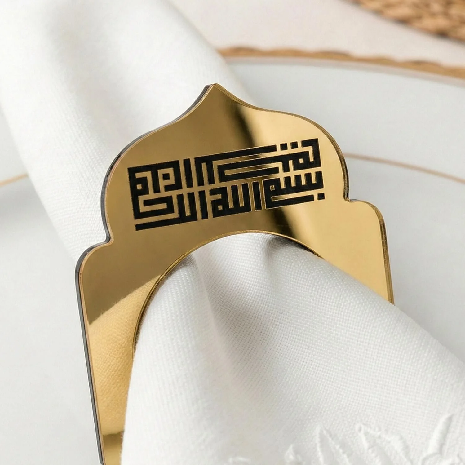 Basmala Kufic Dome Acrylic Napkin Rings – Geometric Islamic Table Decor - Image 13