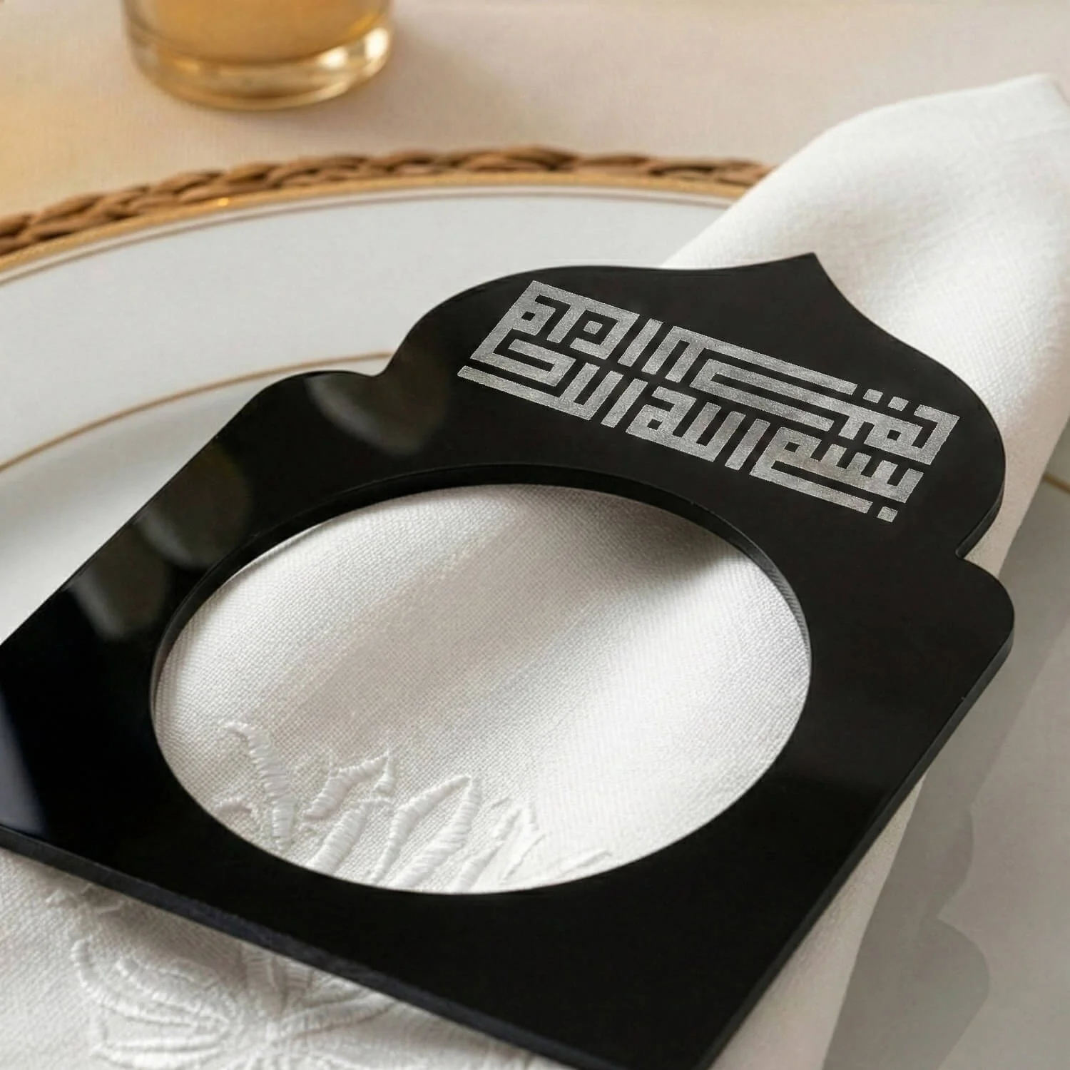 Basmala Kufic Dome Acrylic Napkin Rings – Geometric Islamic Table Decor - Image 15