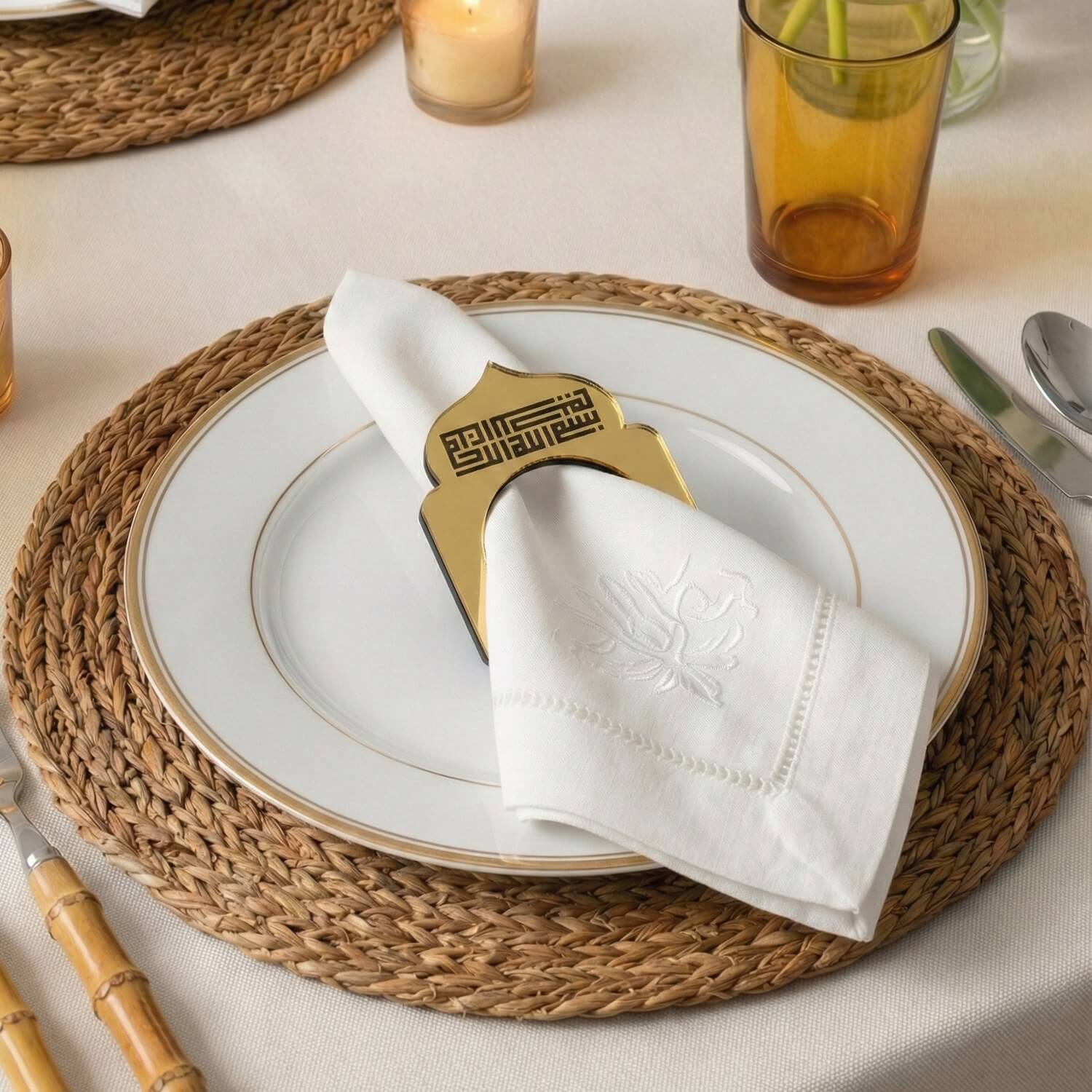 Basmala Kufic Dome Acrylic Napkin Rings – Geometric Islamic Table Decor - Image 16