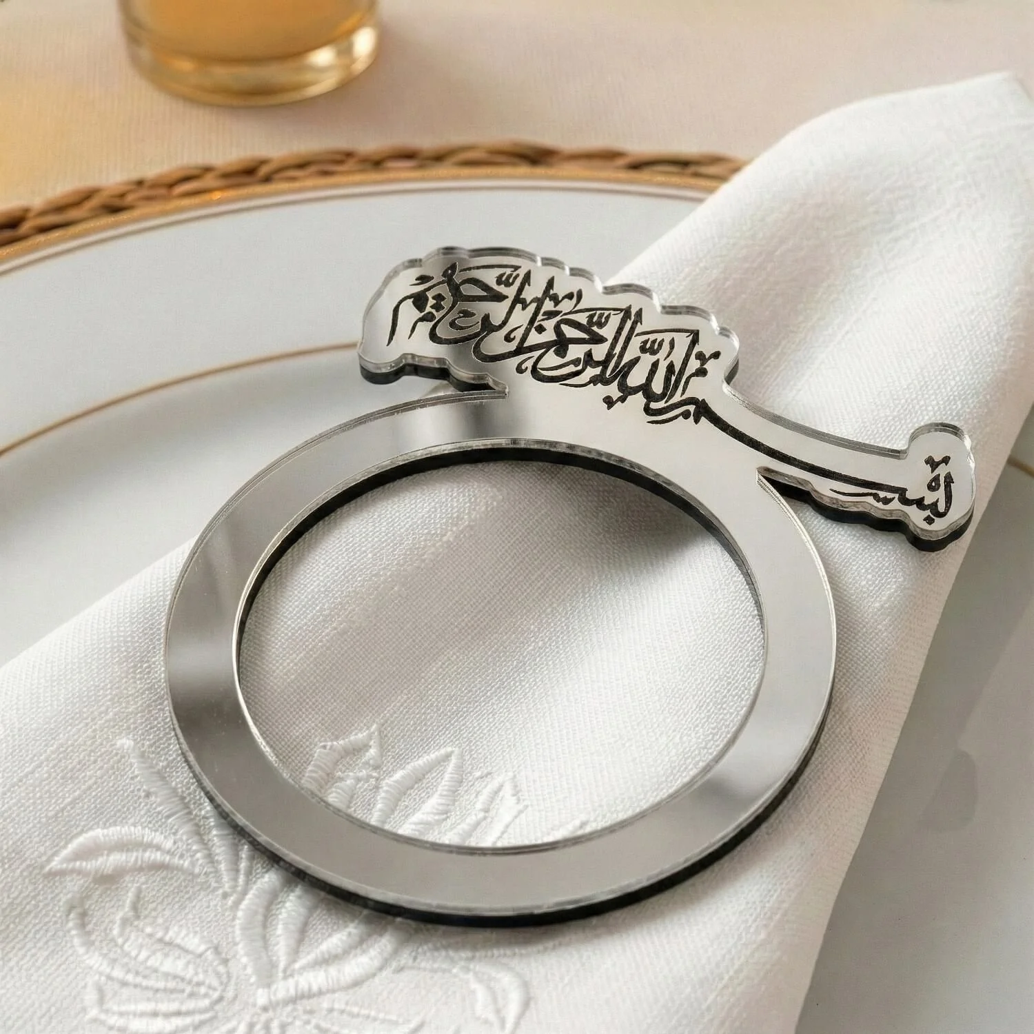 Basmala Thuluth Script Acrylic Napkin Rings – Islamic Table Decor - Image 6