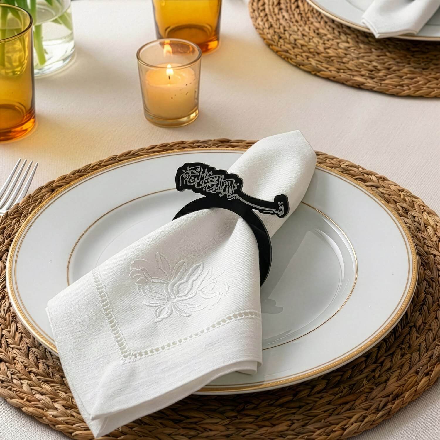 Basmala Thuluth Script Acrylic Napkin Rings – Islamic Table Decor - Image 7