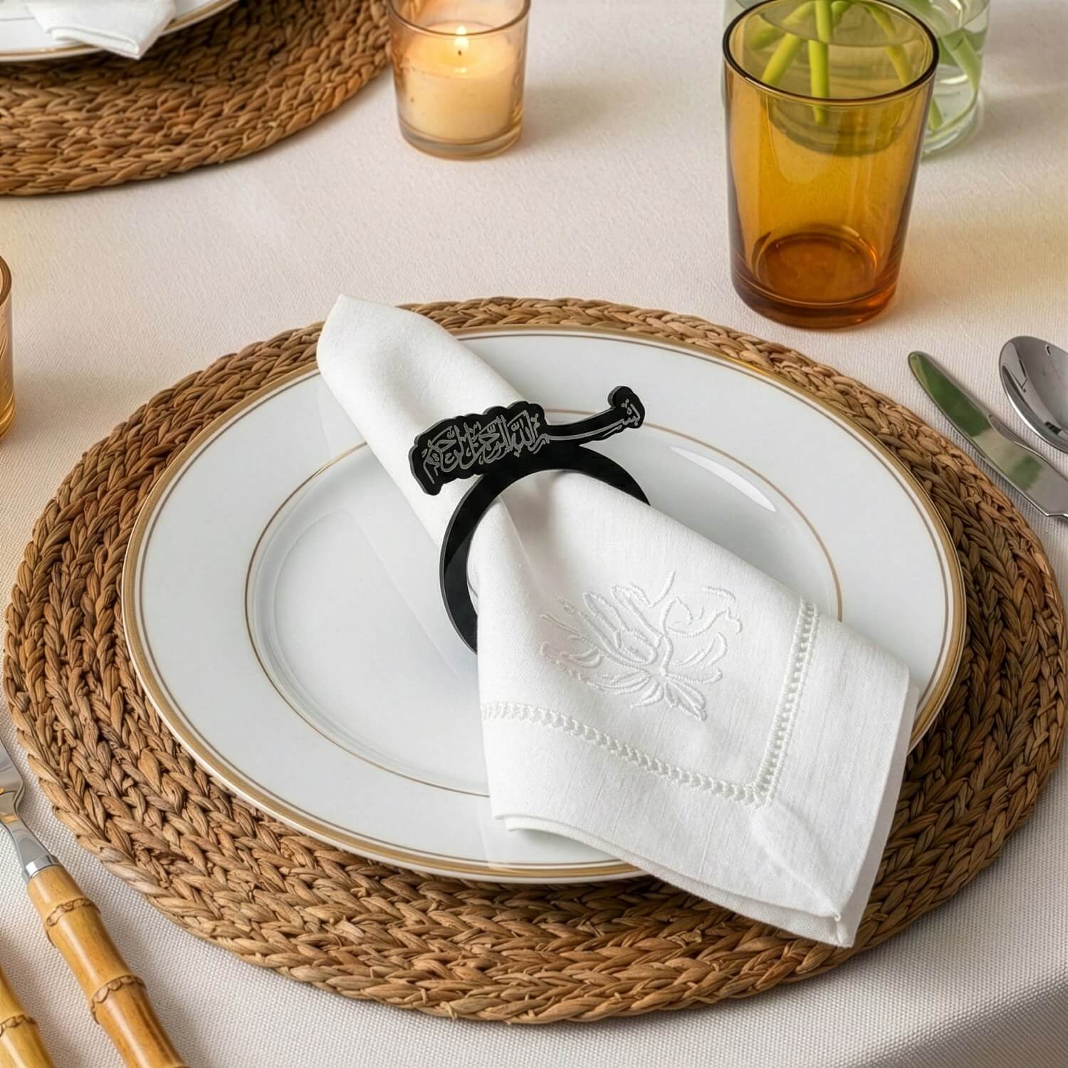 Basmala Thuluth Script Acrylic Napkin Rings – Islamic Table Decor - Image 8