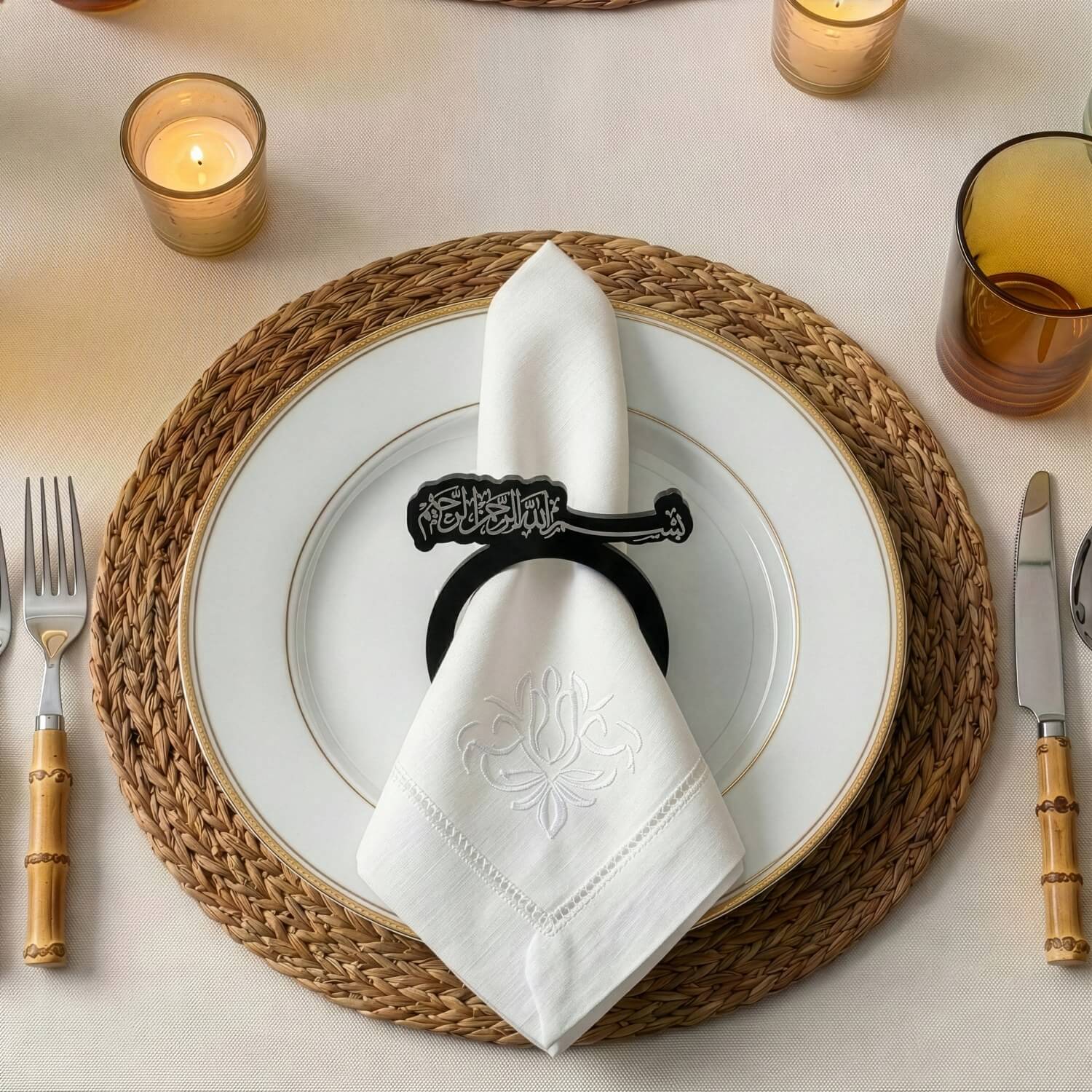 Basmala Thuluth Script Acrylic Napkin Rings – Islamic Table Decor - Image 9