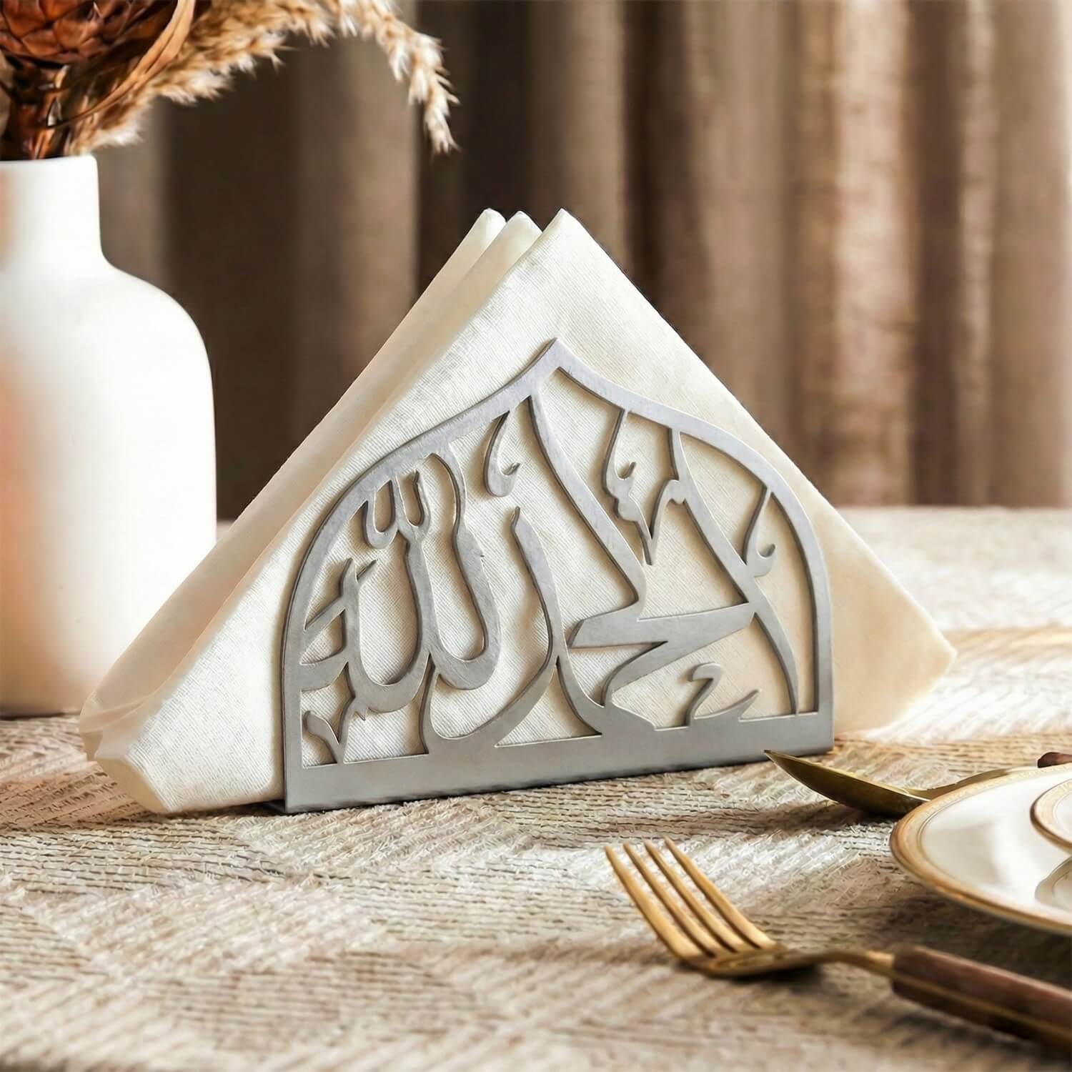 Bismillah & Alhamdulillah Metal Napkin Holder – Dual-Sided Islamic Table Decor - Image 3