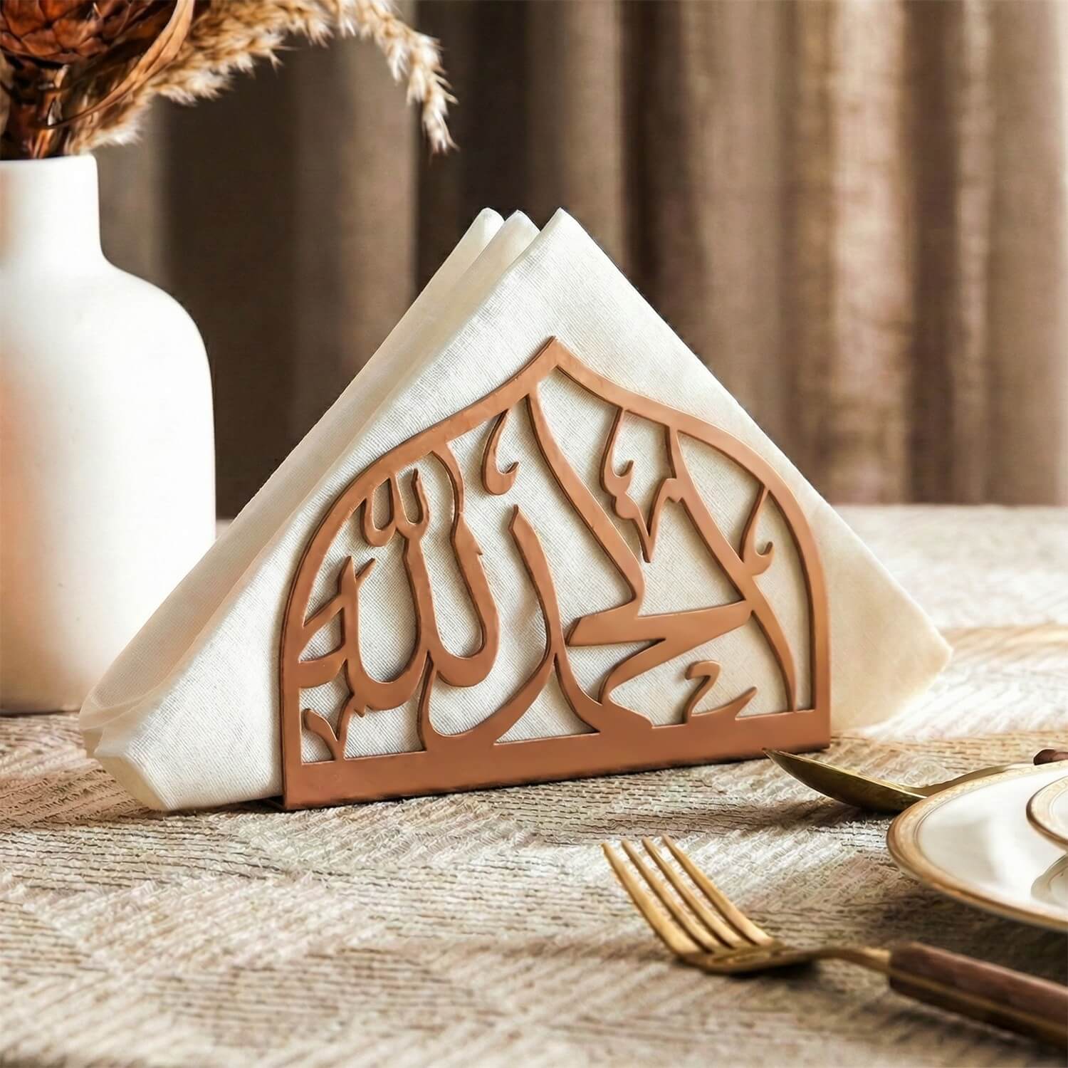 Bismillah & Alhamdulillah Metal Napkin Holder – Dual-Sided Islamic Table Decor - Image 4