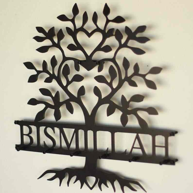 Bismillah Key Holder, Tree Shape Decor - Islamic Wall Art - Image 5