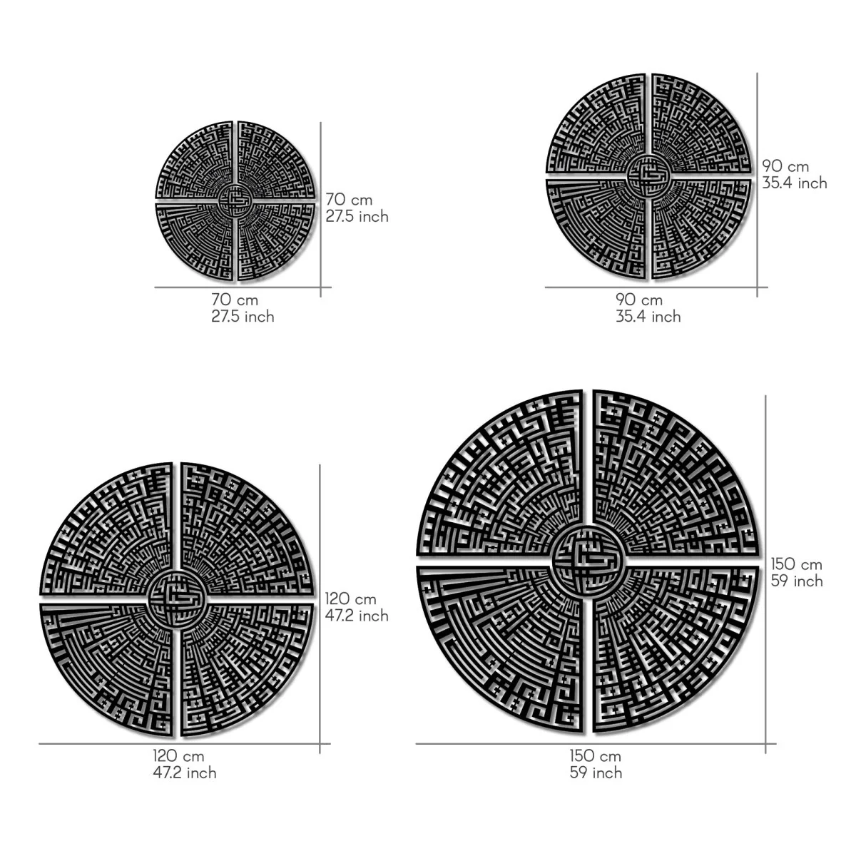 Circular Kufic Basmala, Al-Falaq, An-Nas, Al-Ikhlas, Al Kafirun Wooden Islamic Wall Art - Image 20