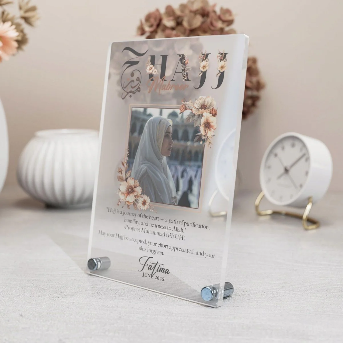 Hajj Mabroor - Vertical Tabletop Decor, Personalize with Text & Photo - Image 14