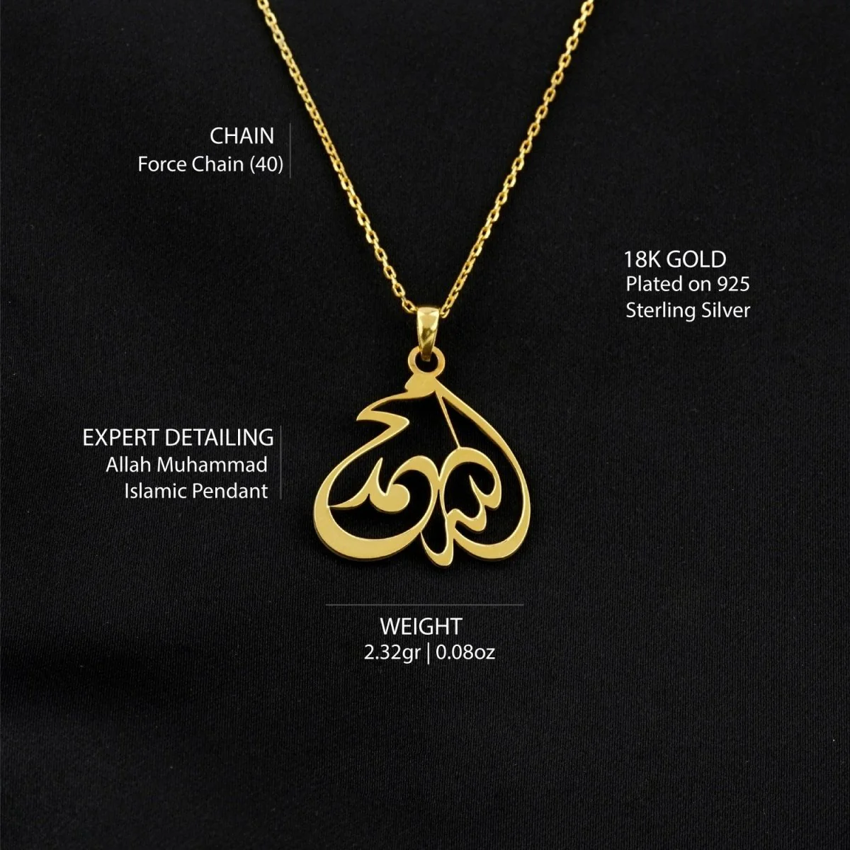 Diwani Allah Script Muslim Jewelry - 18K Gold Plated Silver Pendant - Image 5