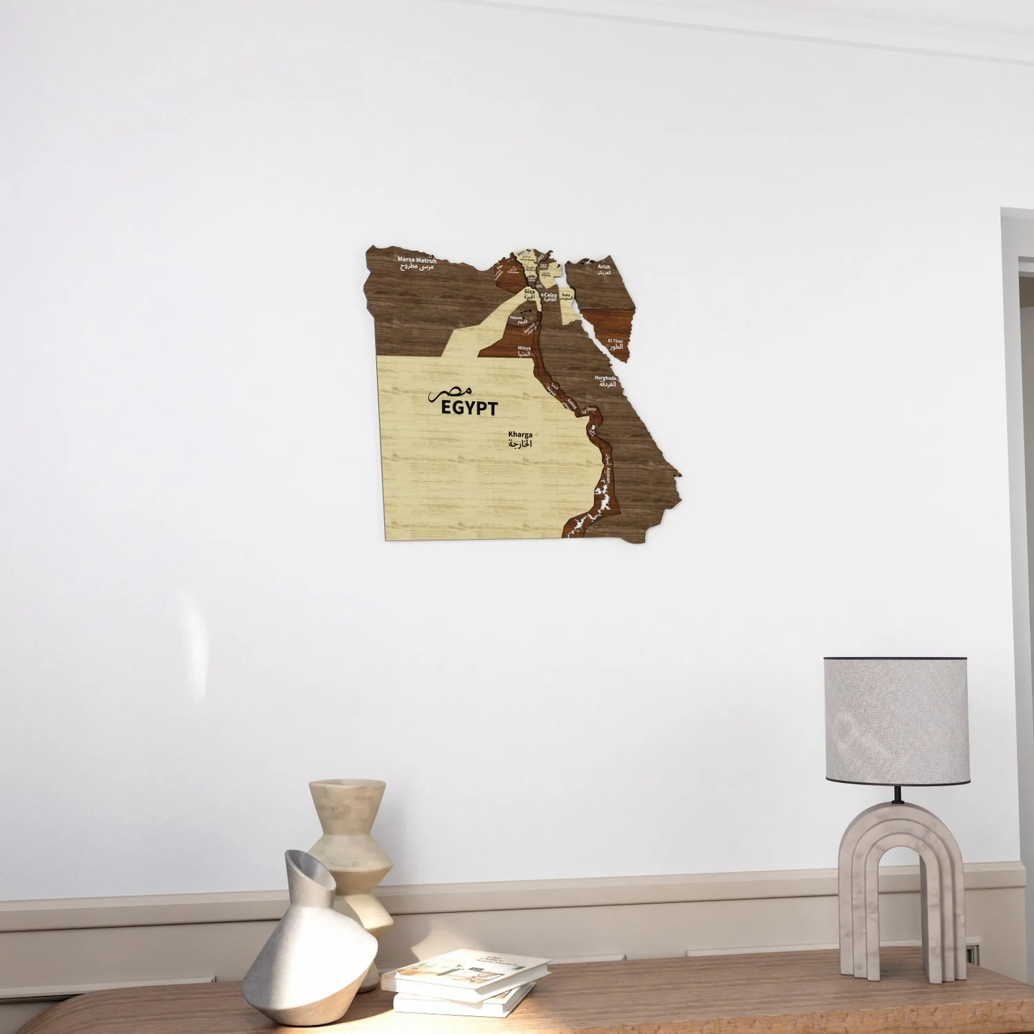 Egypt Map Wall Decor – Wooden Multi-Layered Design for Home