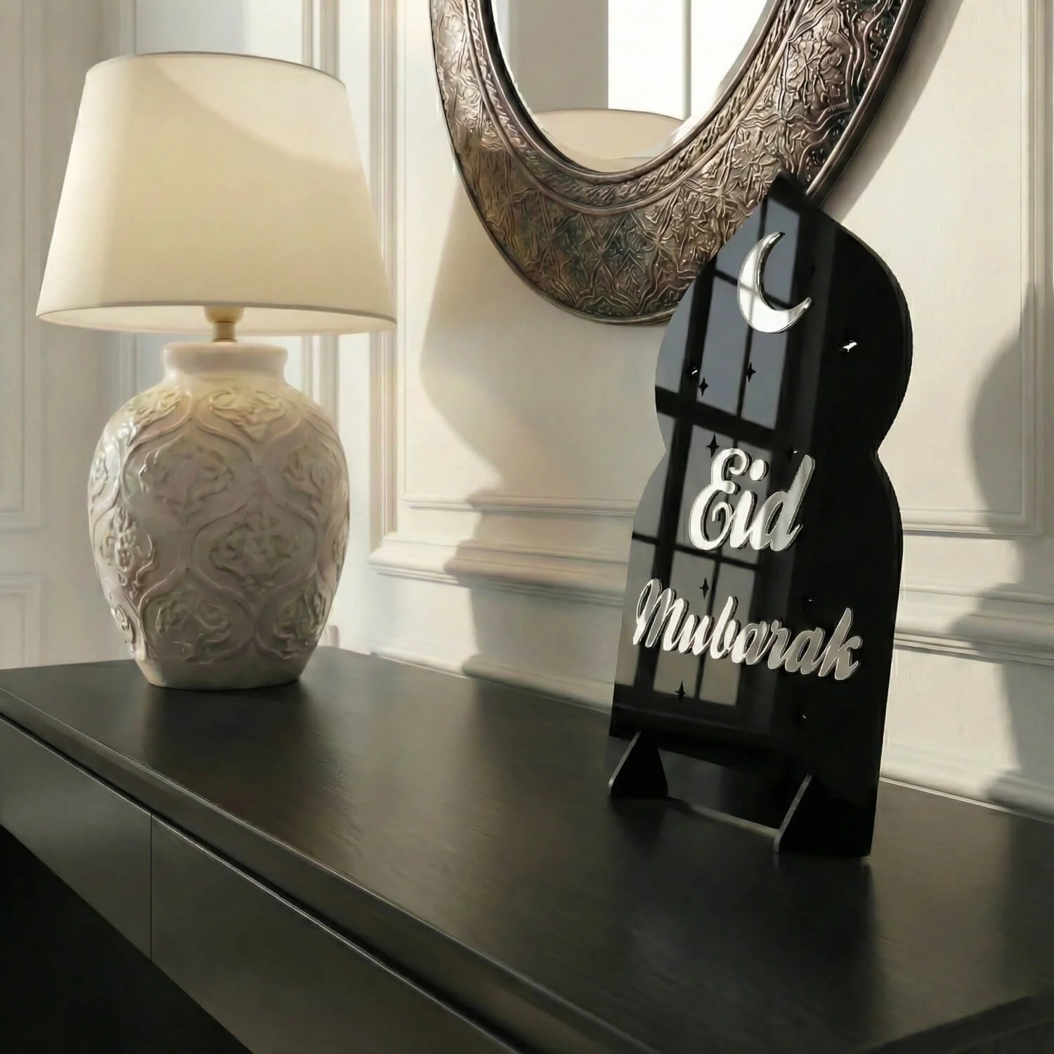 Eid Mubarak Cosmic Tabletop Decor – Moon & Stars Stand - Image 11