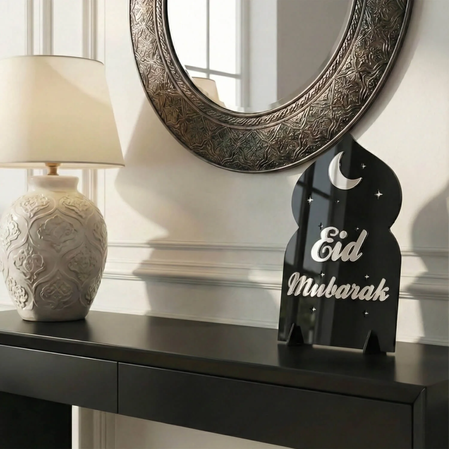 Eid Mubarak Cosmic Tabletop Decor – Moon & Stars Stand - Image 9