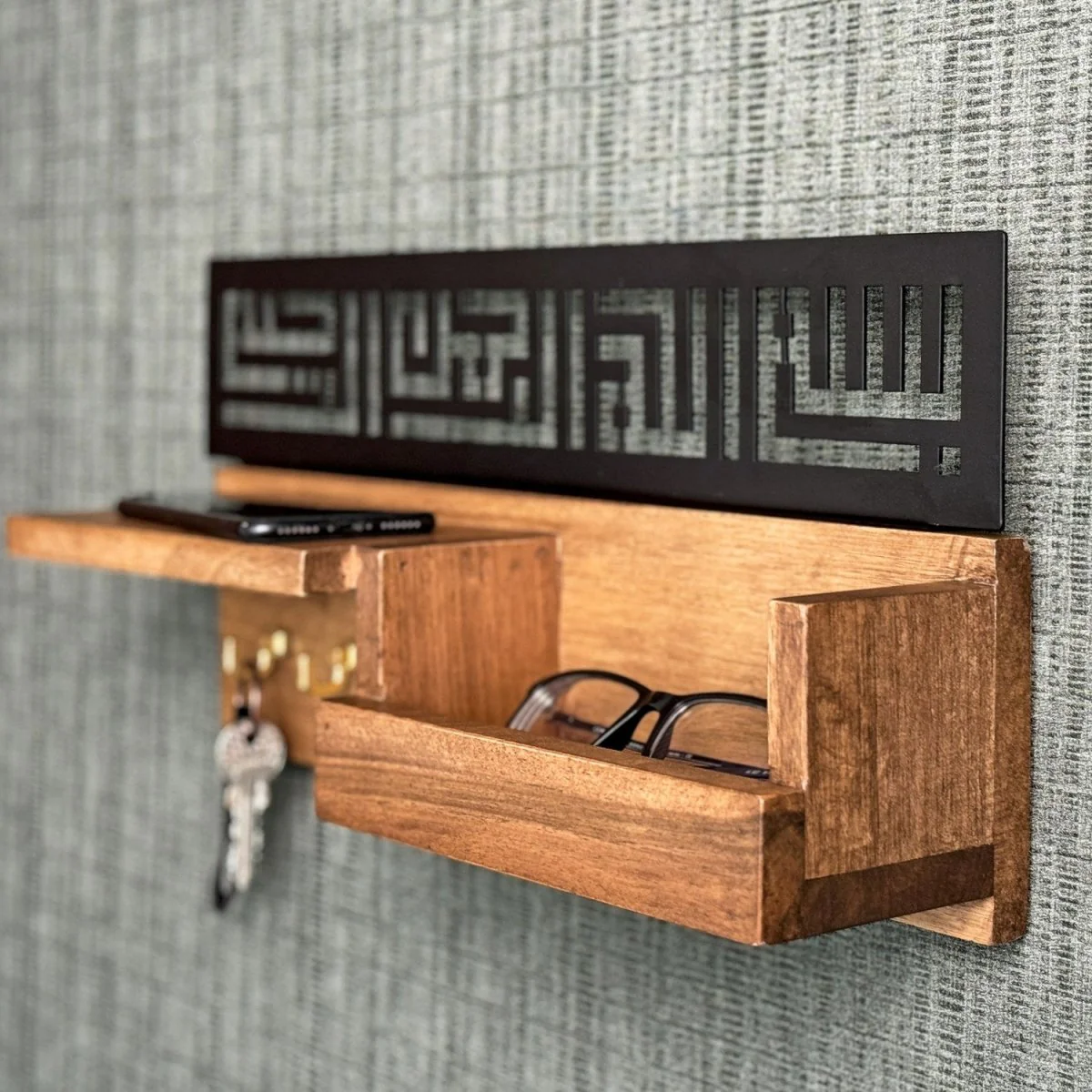 Wood Bismillah Entryway Key Holder - Basmala Kufic Calligraphy Home Decor - Image 10